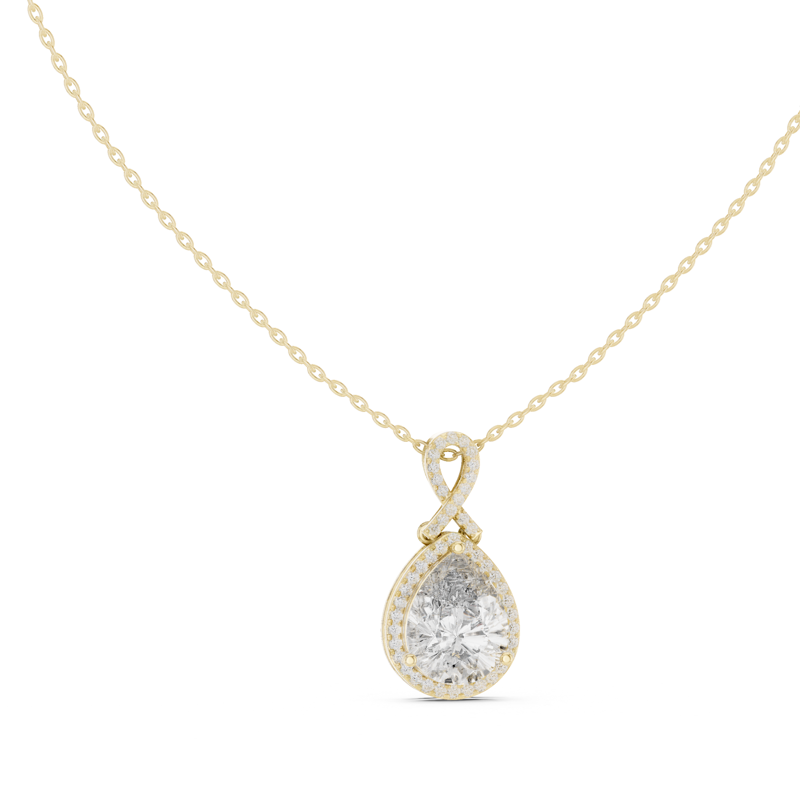 Pear Cut Halo Drop Pendant Necklace