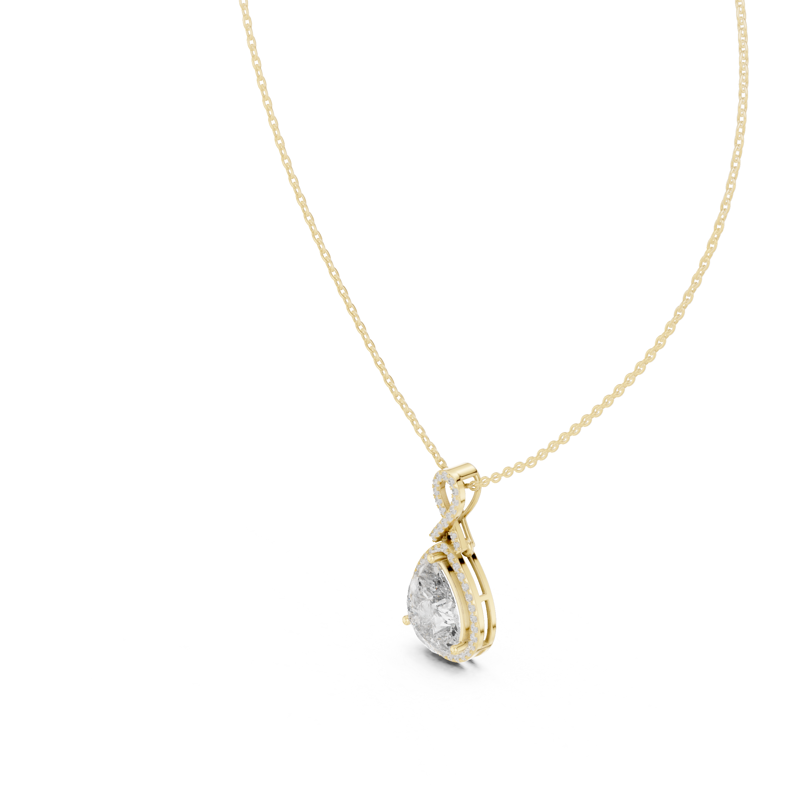 Pear Cut Halo Drop Pendant Necklace