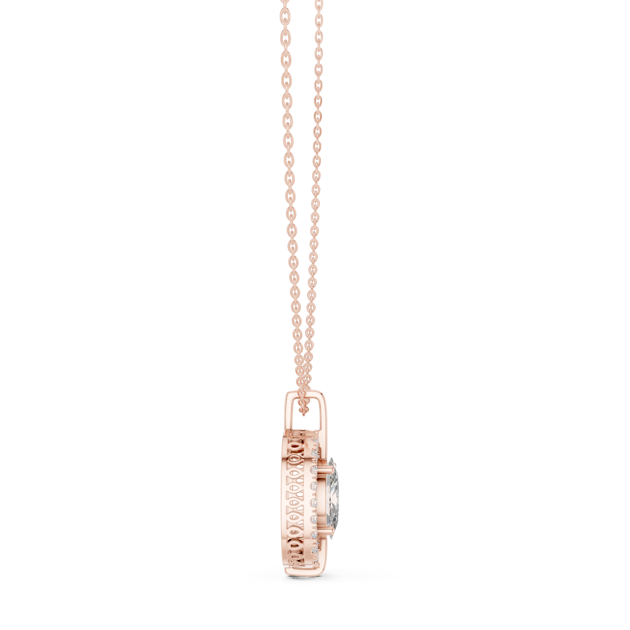 Oval Solitaire Halo Pendant with Pavé Diamond Frame