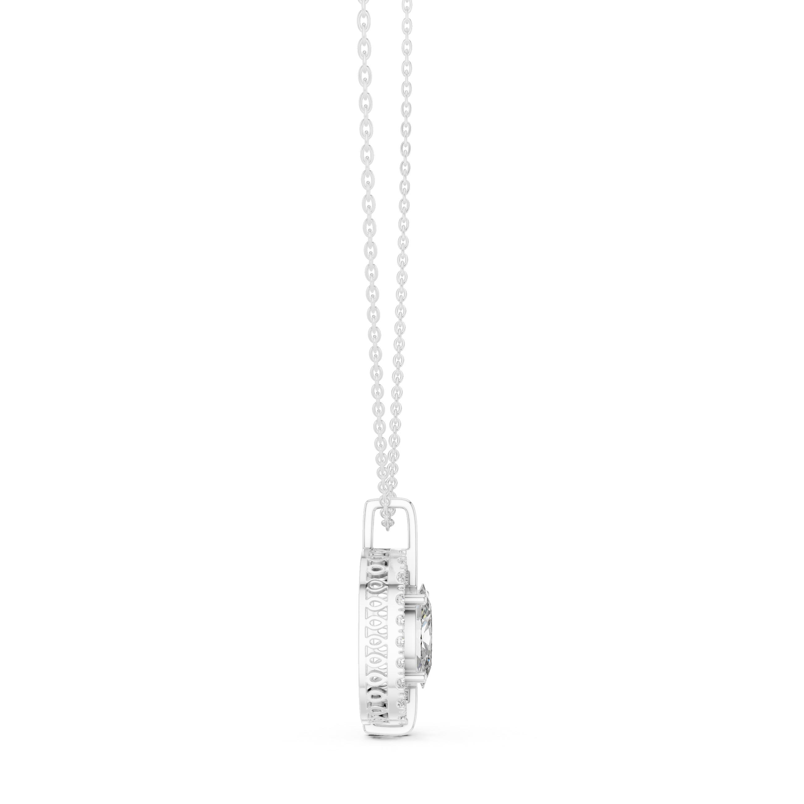 Oval Solitaire Halo Pendant with Pavé Diamond Frame
