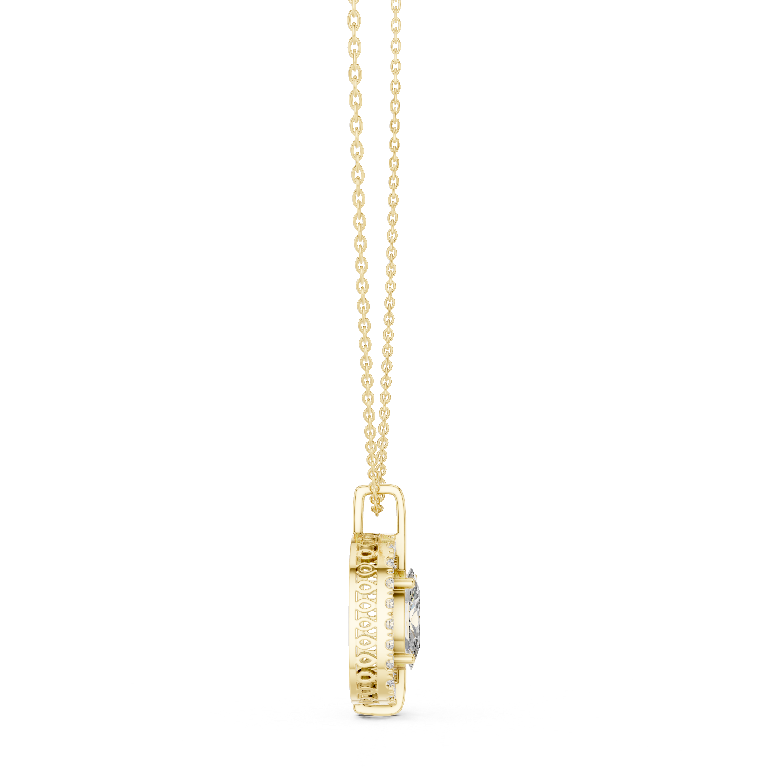 Oval Solitaire Halo Pendant with Pavé Diamond Frame