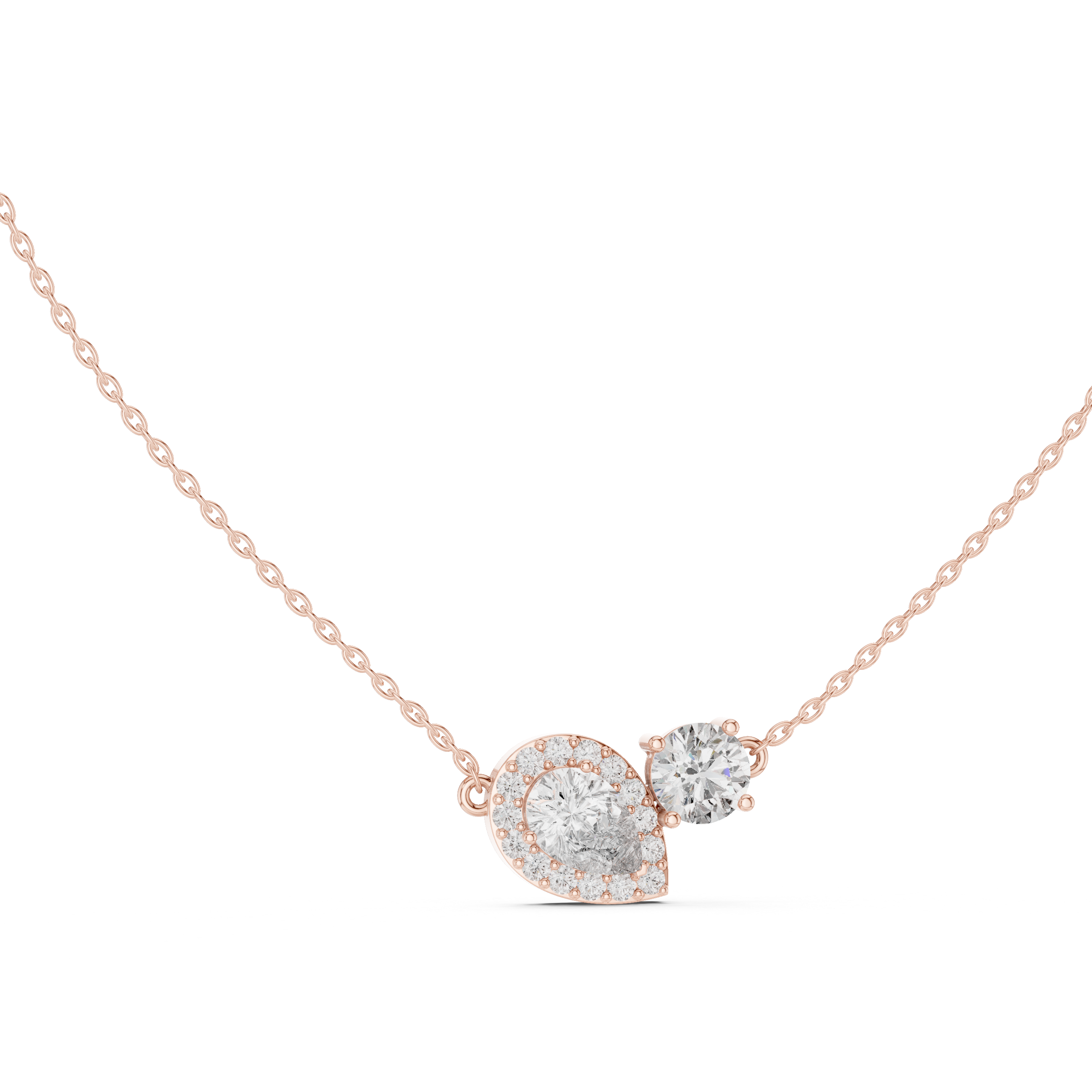 Asymmetric Pear & Round Diamond Pendant Necklace