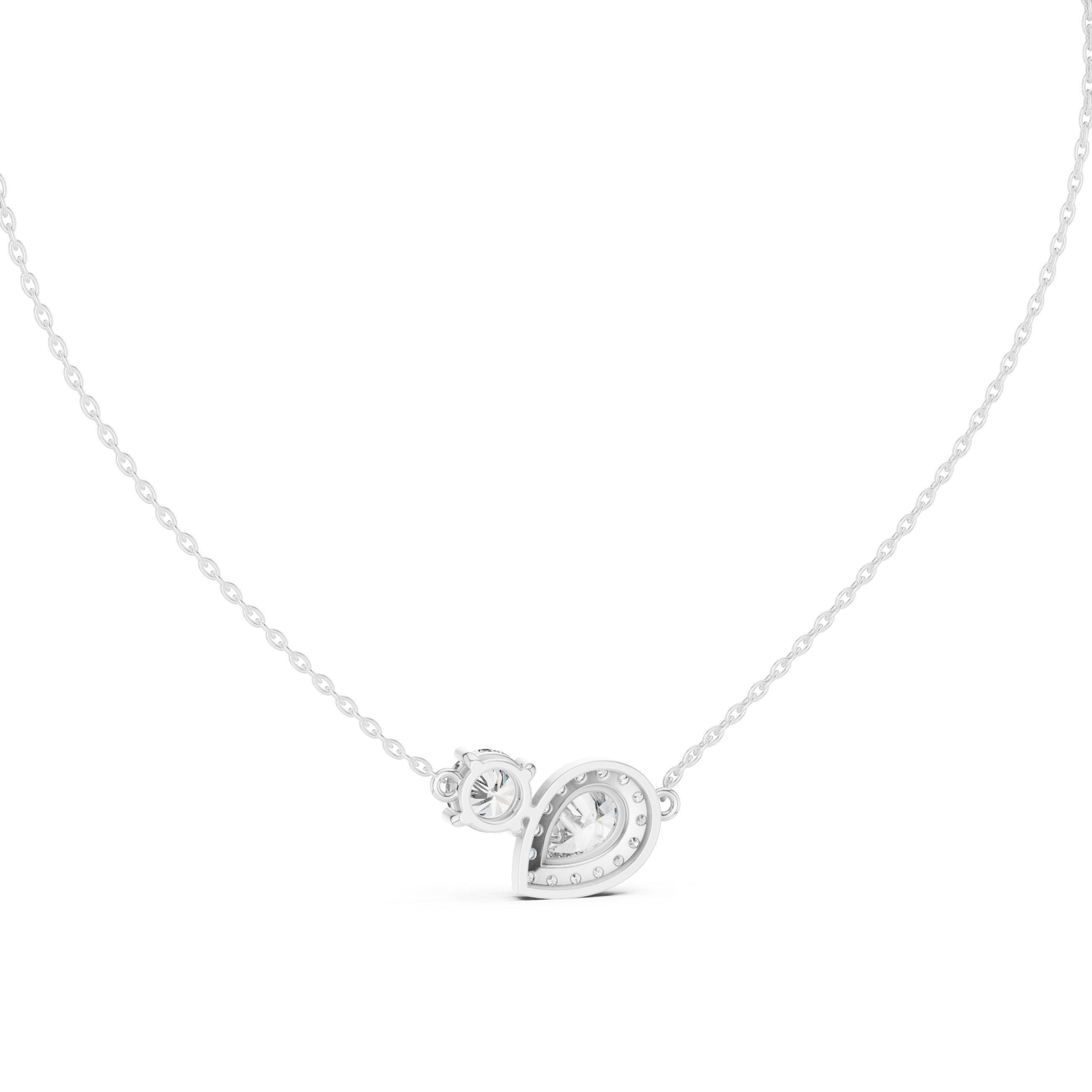 Asymmetric Pear & Round Diamond Pendant Necklace