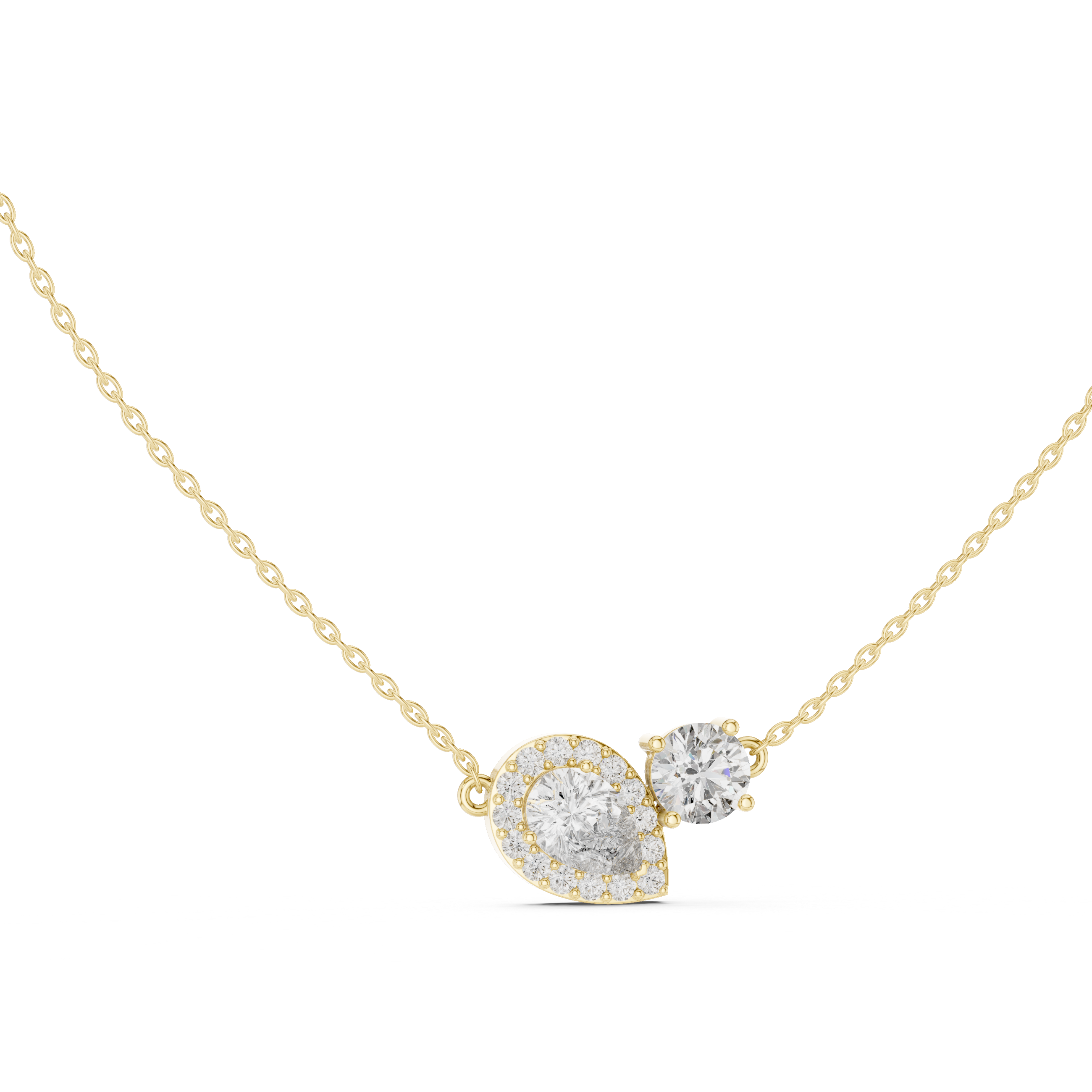 Asymmetric Pear & Round Diamond Pendant Necklace
