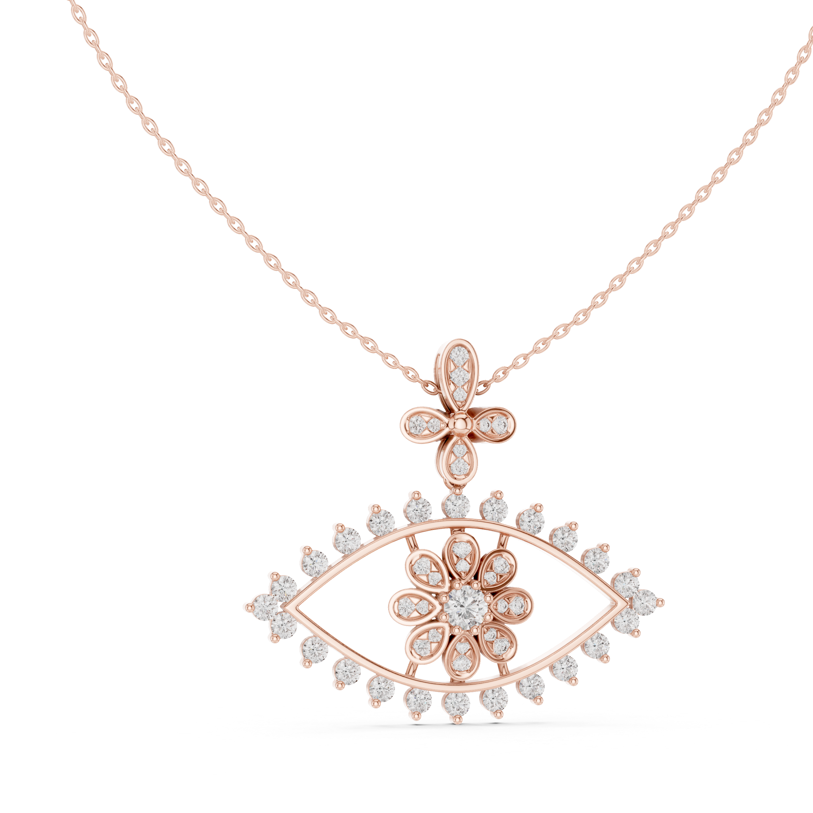 Evil Eye Floral Diamond Pendant Necklace