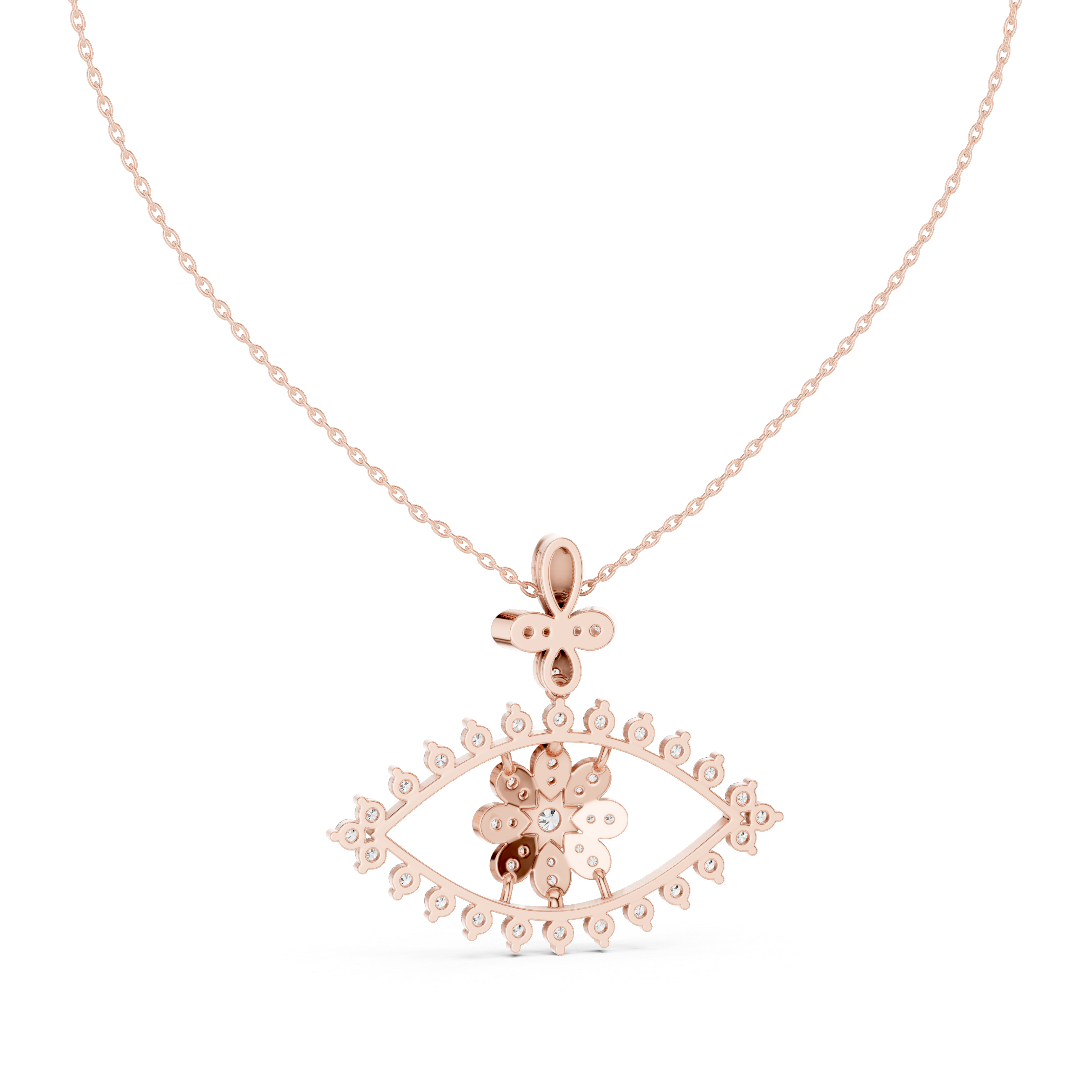 Evil Eye Floral Diamond Pendant Necklace