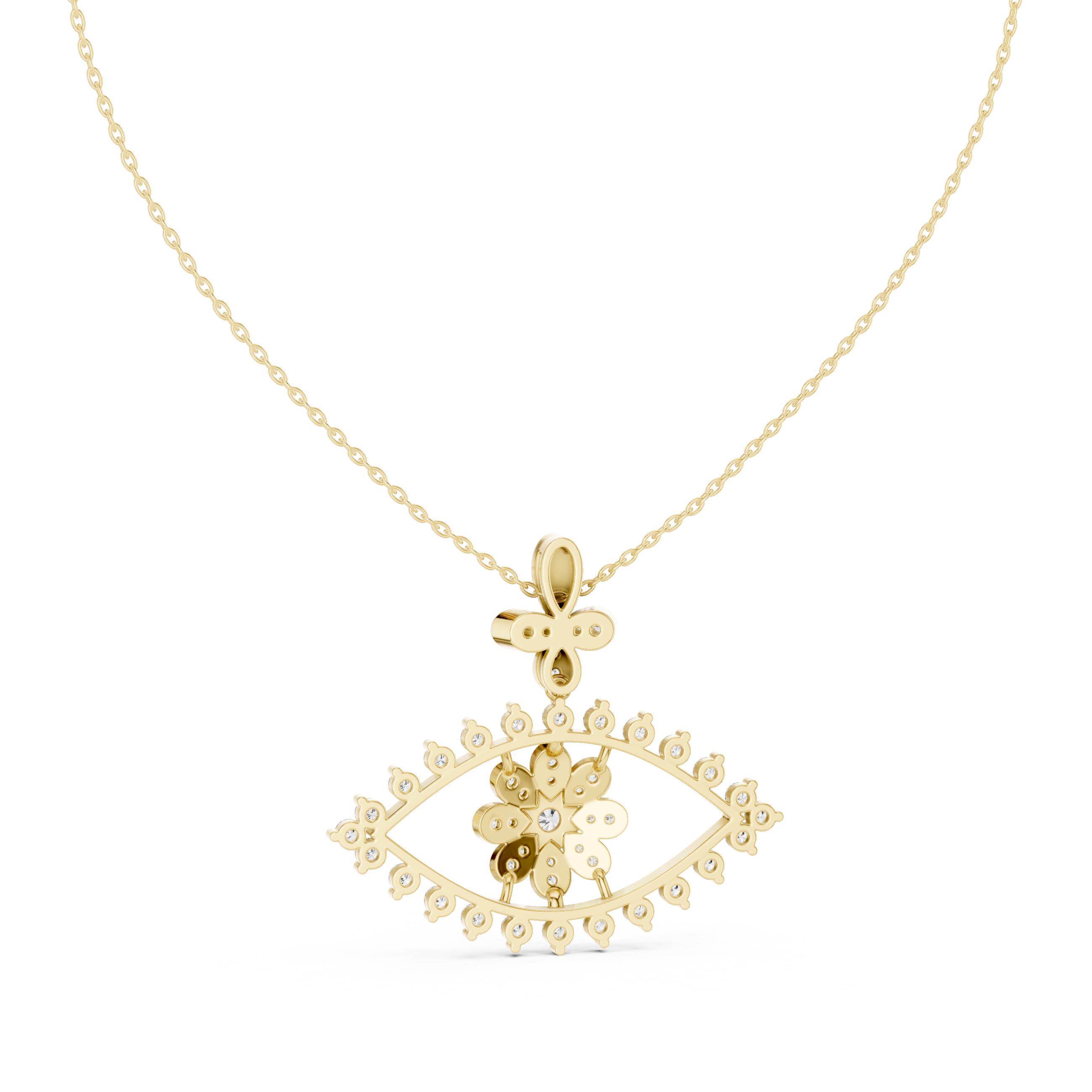 Evil Eye Floral Diamond Pendant Necklace