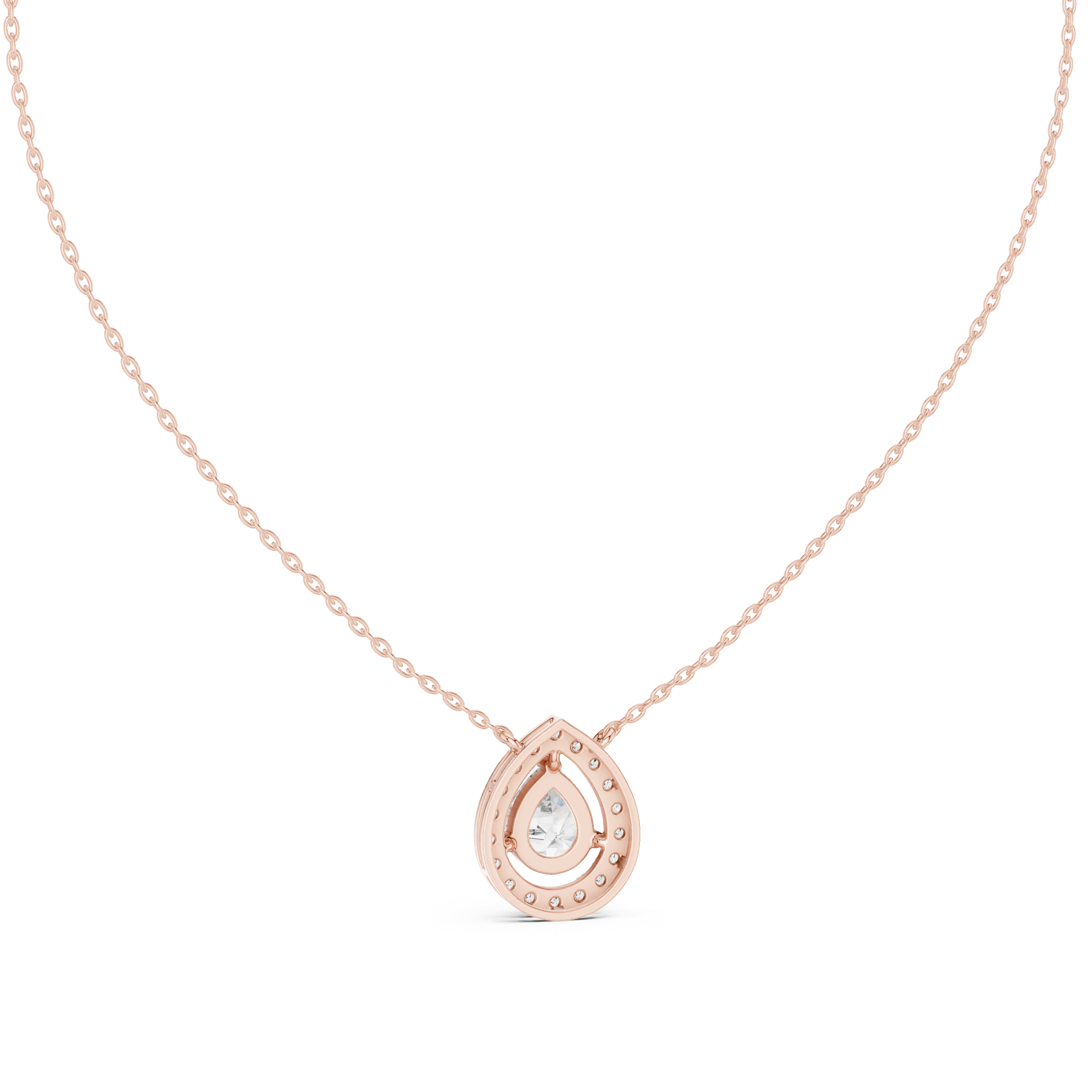 Pear Cut Halo Diamond Pendant Necklace