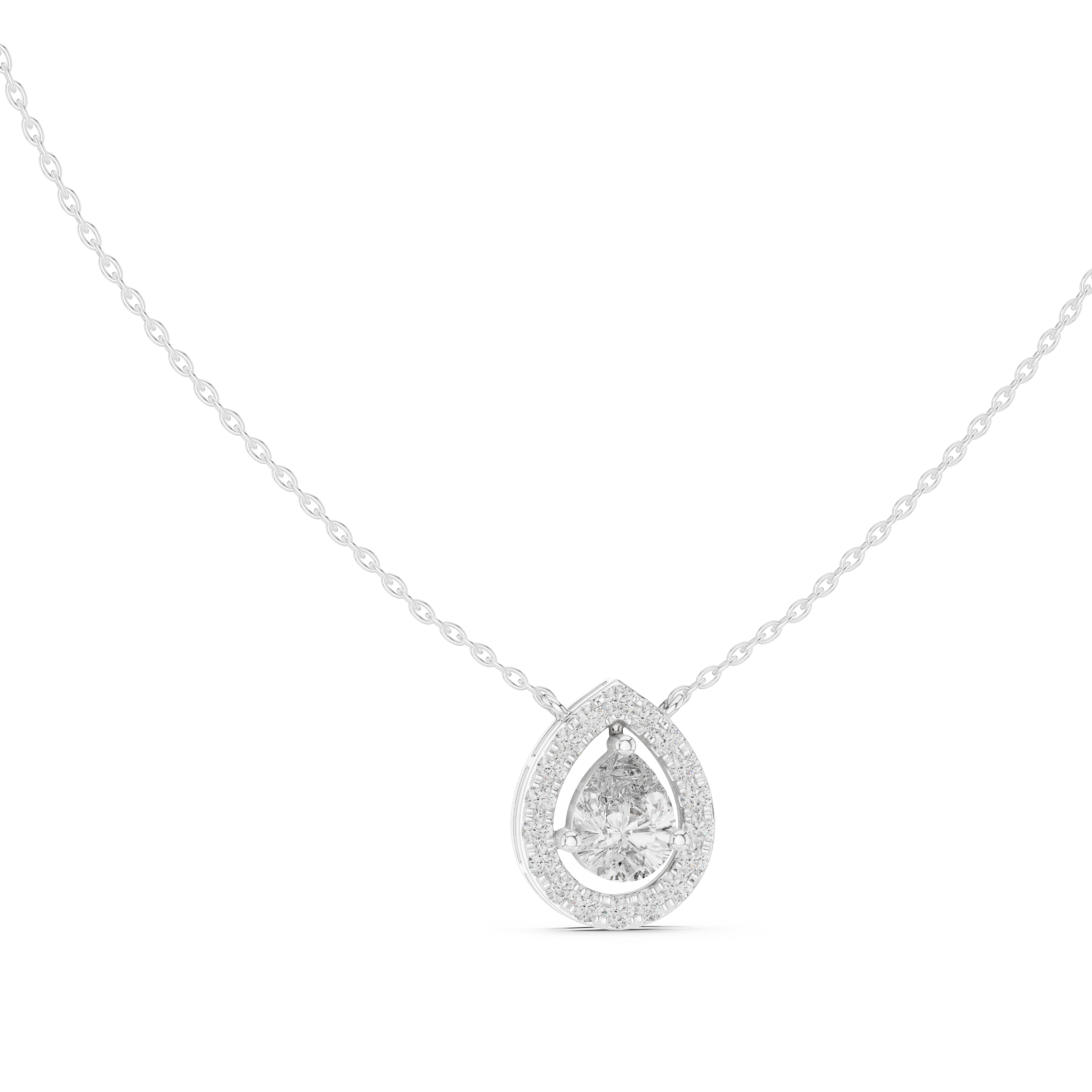 Pear Cut Halo Diamond Pendant Necklace