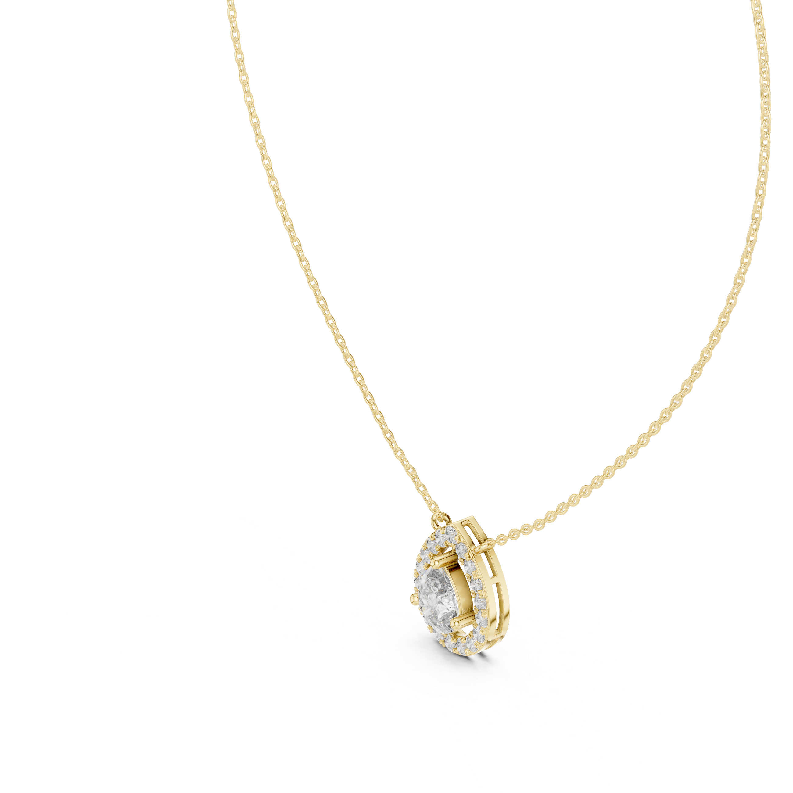 Pear Cut Halo Diamond Pendant Necklace