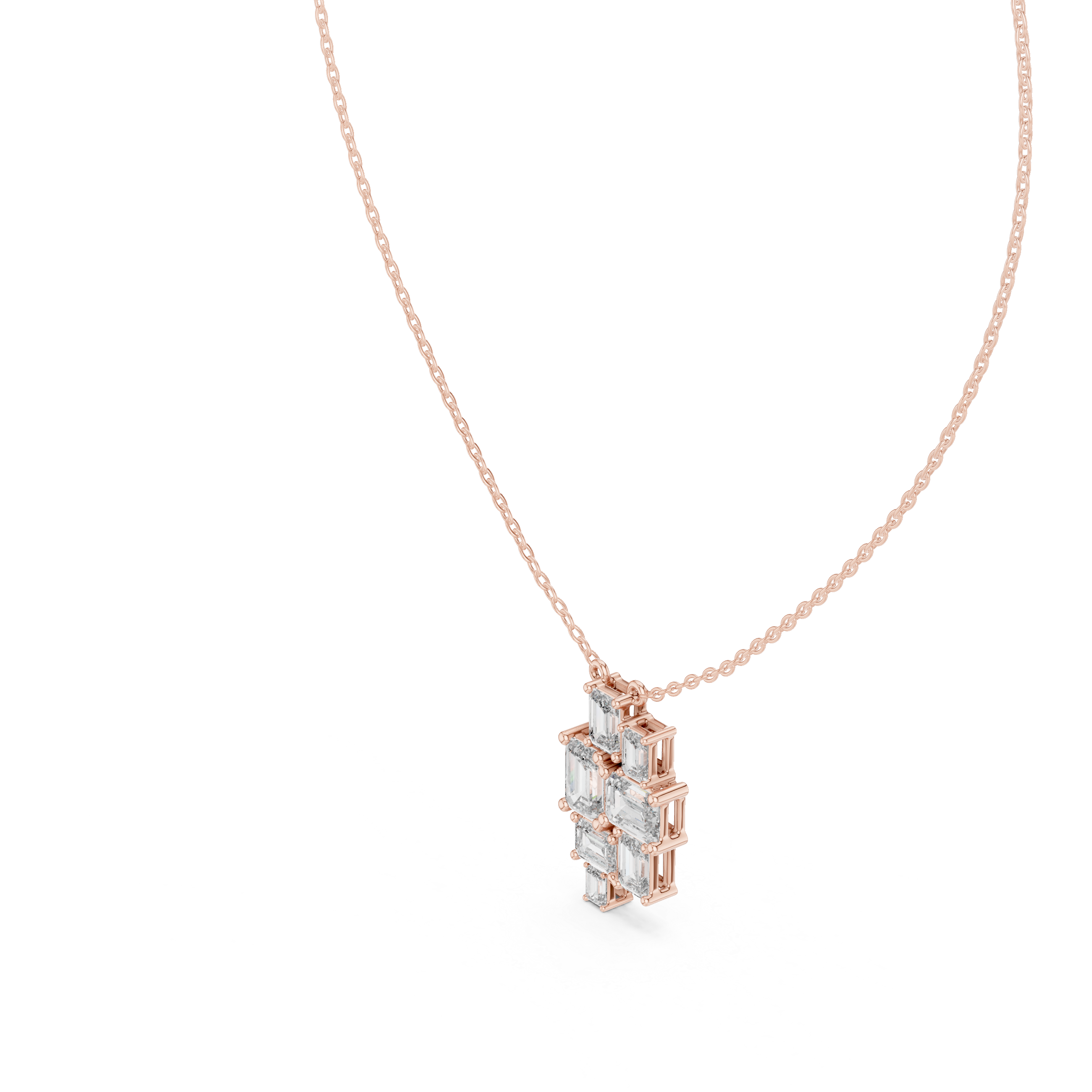 Emerald Cut Diamond Cluster Pendant Necklace