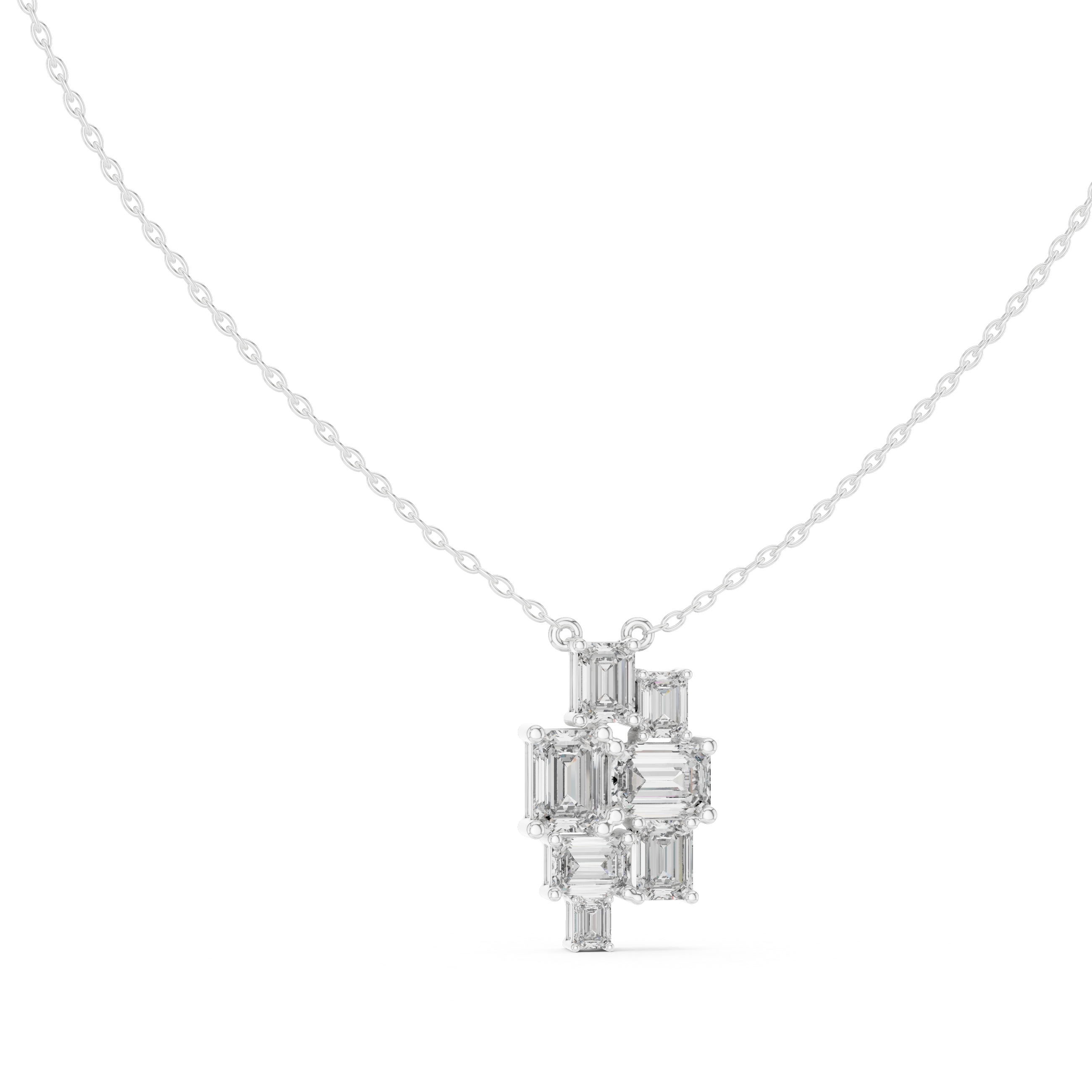 Emerald Cut Diamond Cluster Pendant Necklace