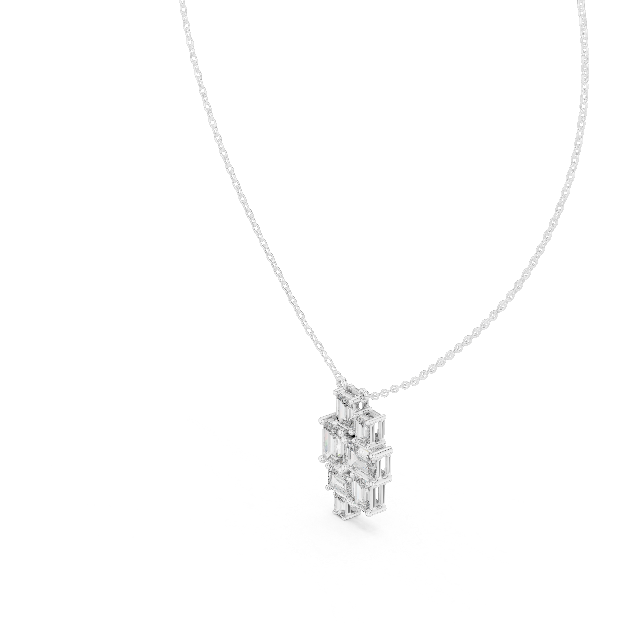 Emerald Cut Diamond Cluster Pendant Necklace