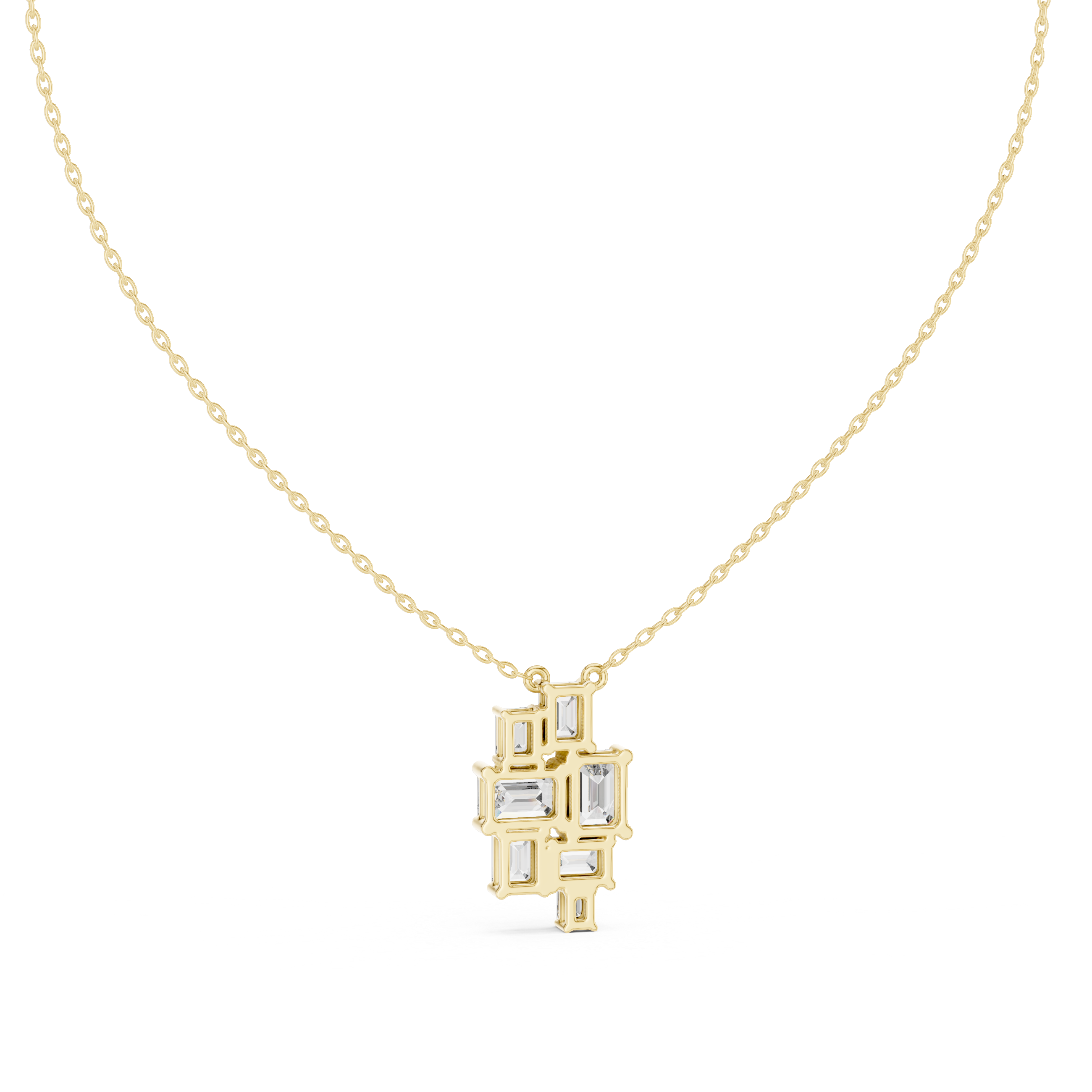 Emerald Cut Diamond Cluster Pendant Necklace