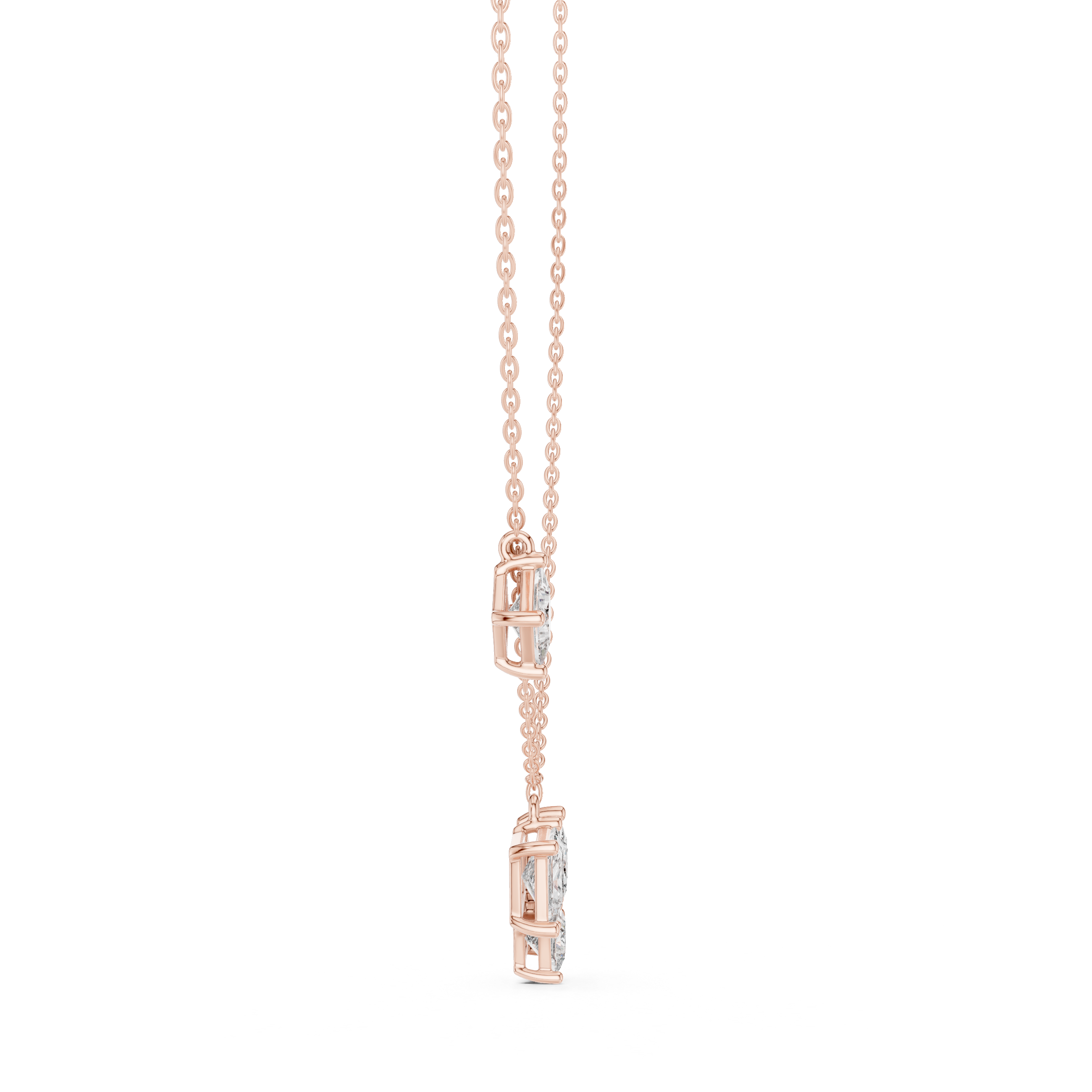 Princess Cut Diamond Cluster Pendant Necklace with Side Accent