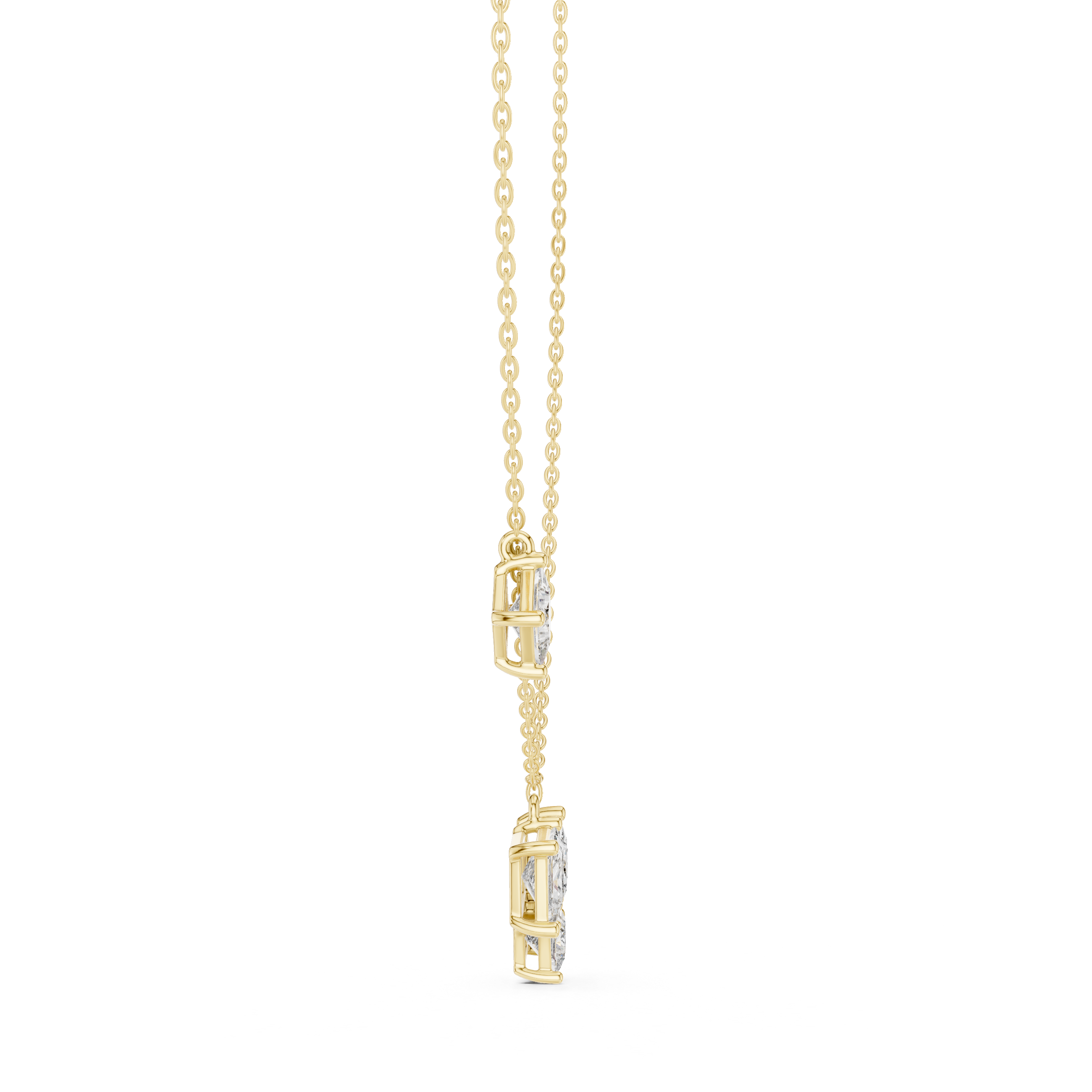 Princess Cut Diamond Cluster Pendant Necklace with Side Accent