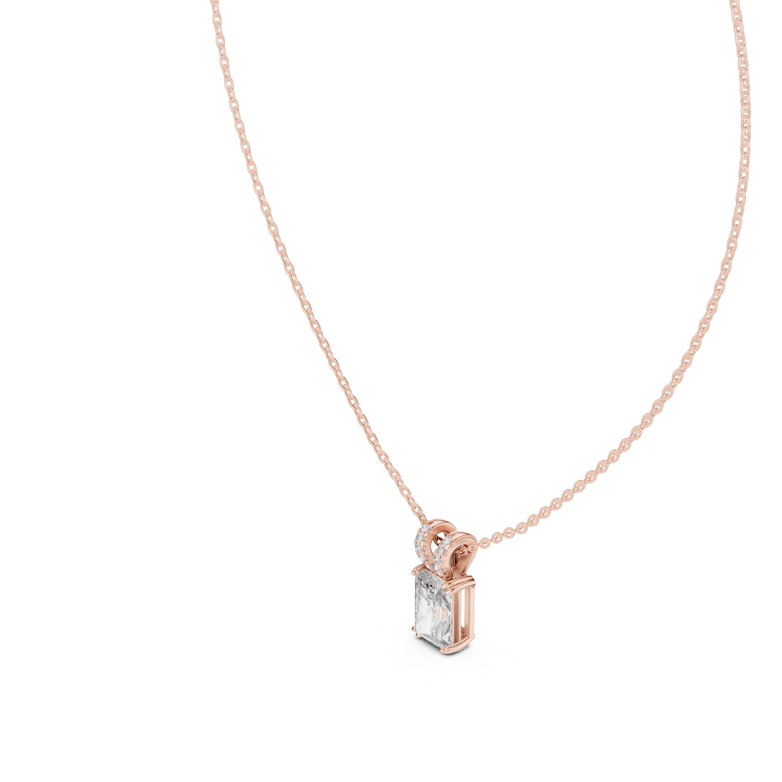 Radiant Cut Diamond Pendant Necklace – Modern Solitaire with Pavé Bail