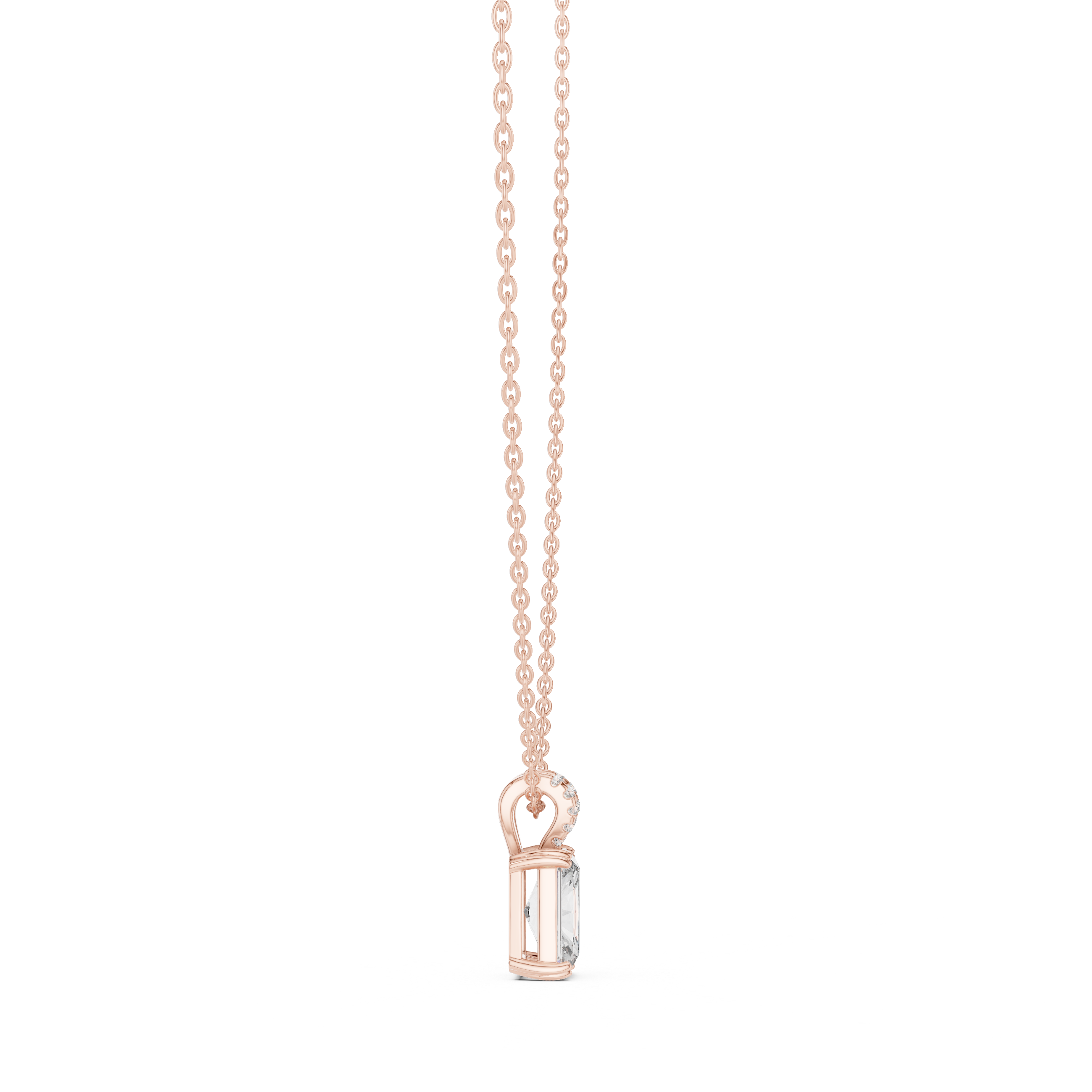 Radiant Cut Diamond Pendant Necklace – Modern Solitaire with Pavé Bail