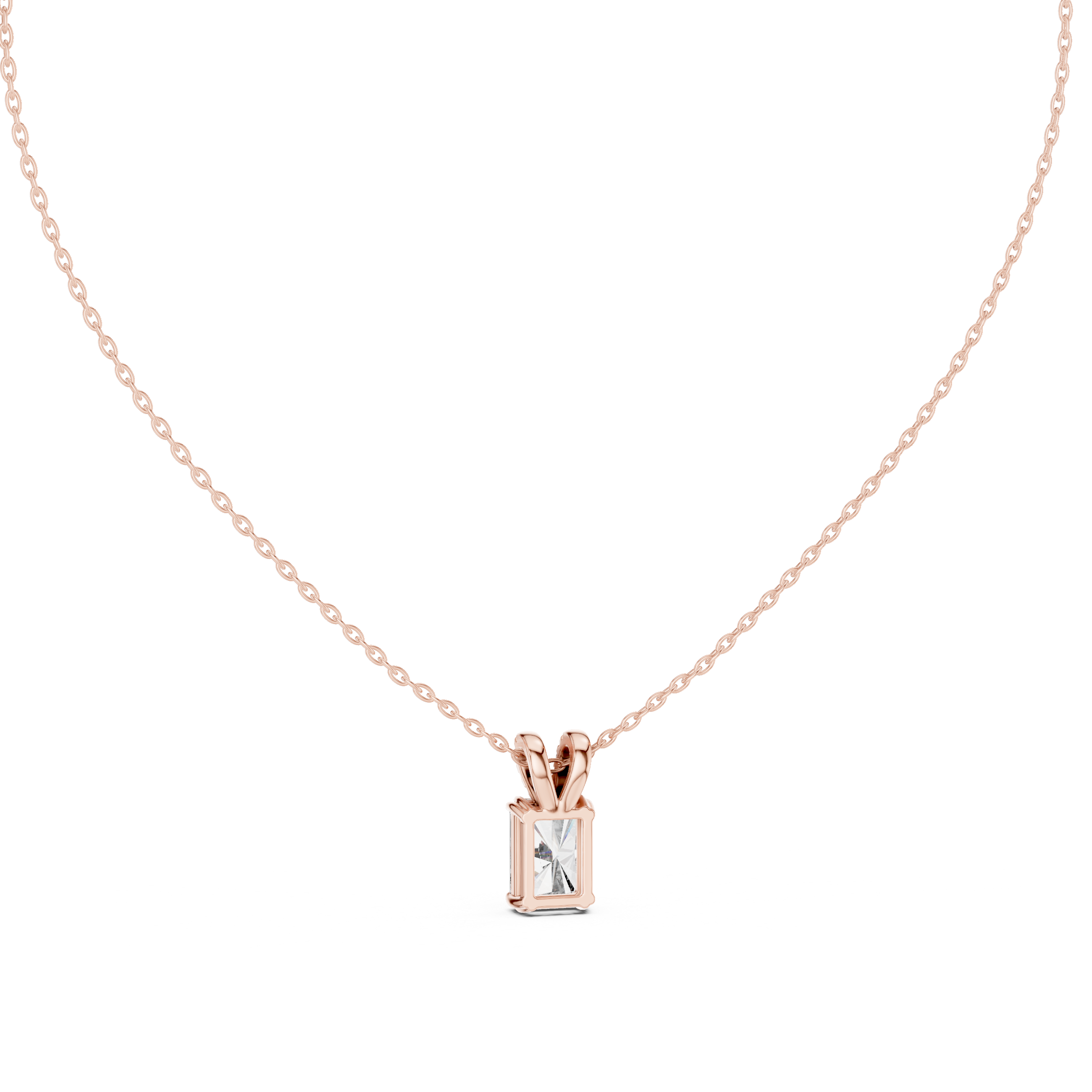 Radiant Cut Diamond Pendant Necklace – Modern Solitaire with Pavé Bail