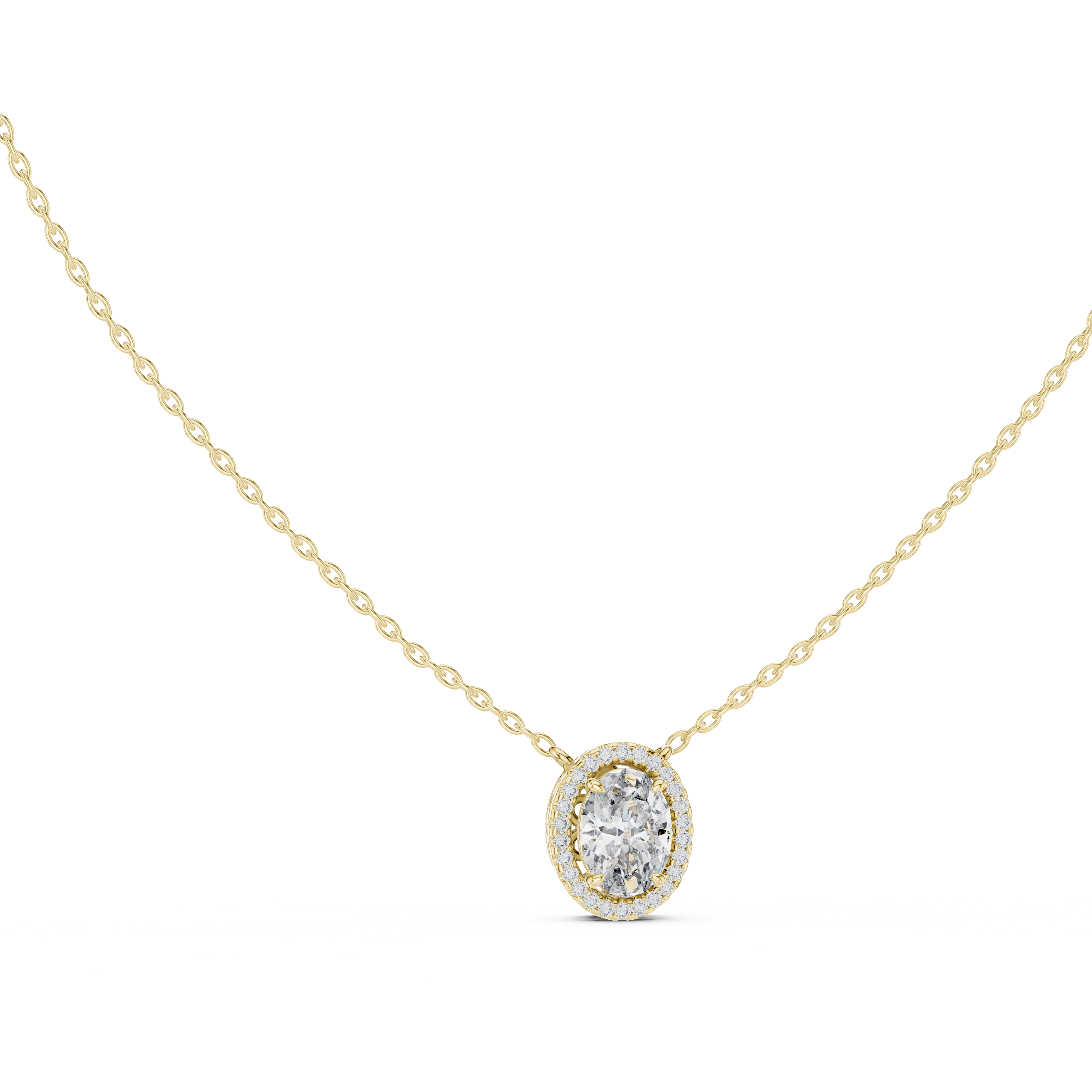 Oval Cut Diamond Halo Pendant Necklace – Classic Elegant Design