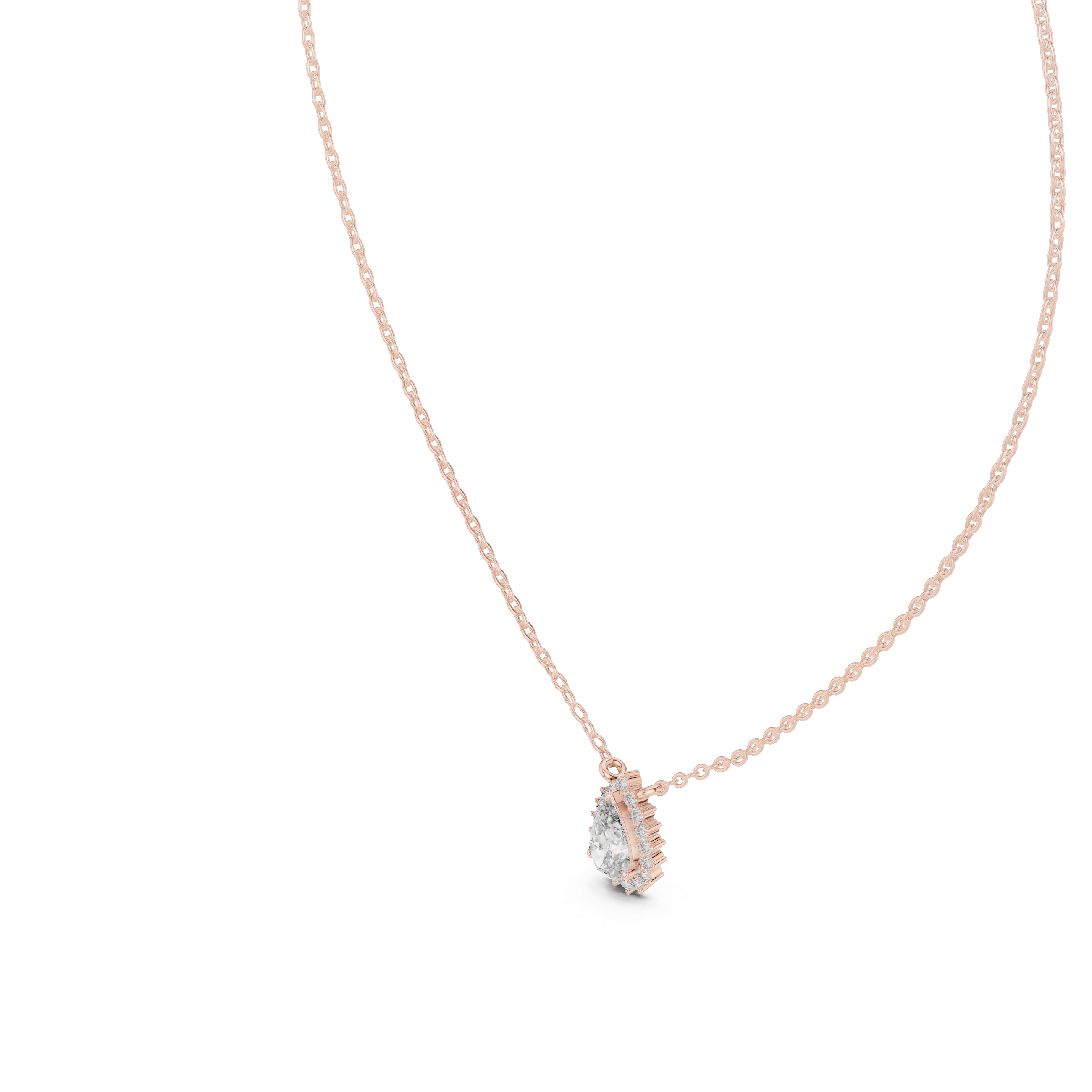 Pear Cut Diamond Halo Pendant Necklace – Elegant Drop Design