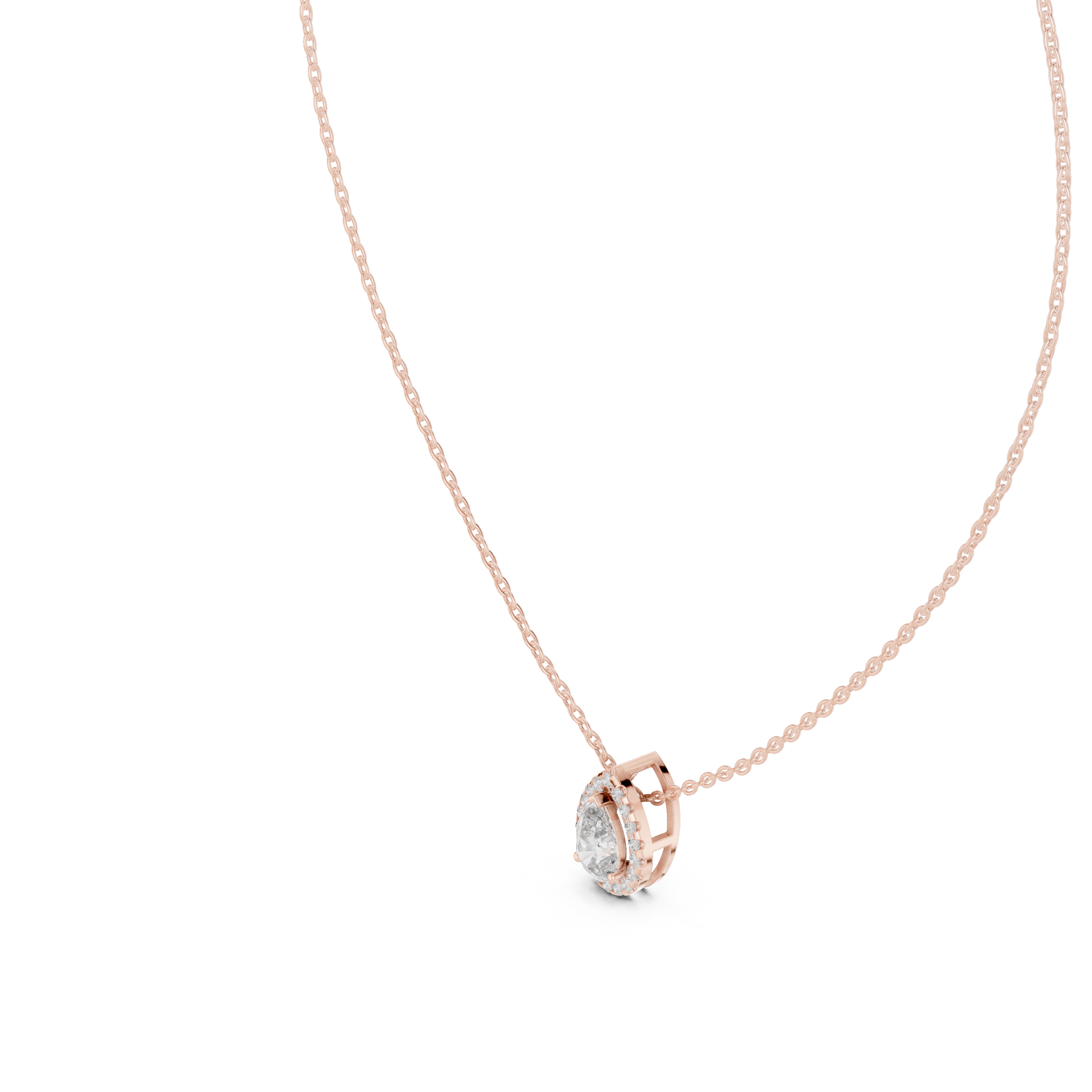 Pear Cut Halo Diamond Necklace with Pavé Surround