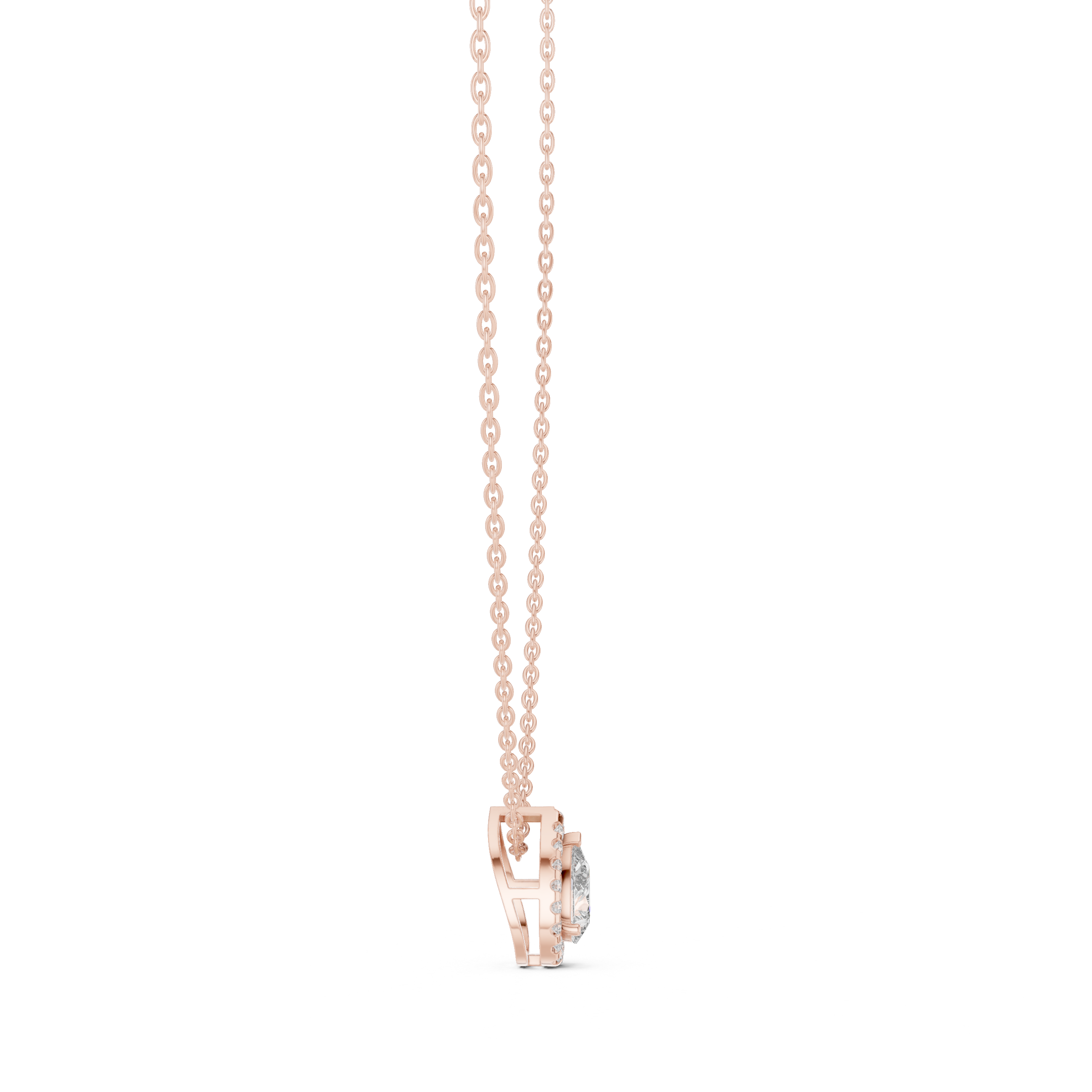 Pear Cut Halo Diamond Necklace with Pavé Surround