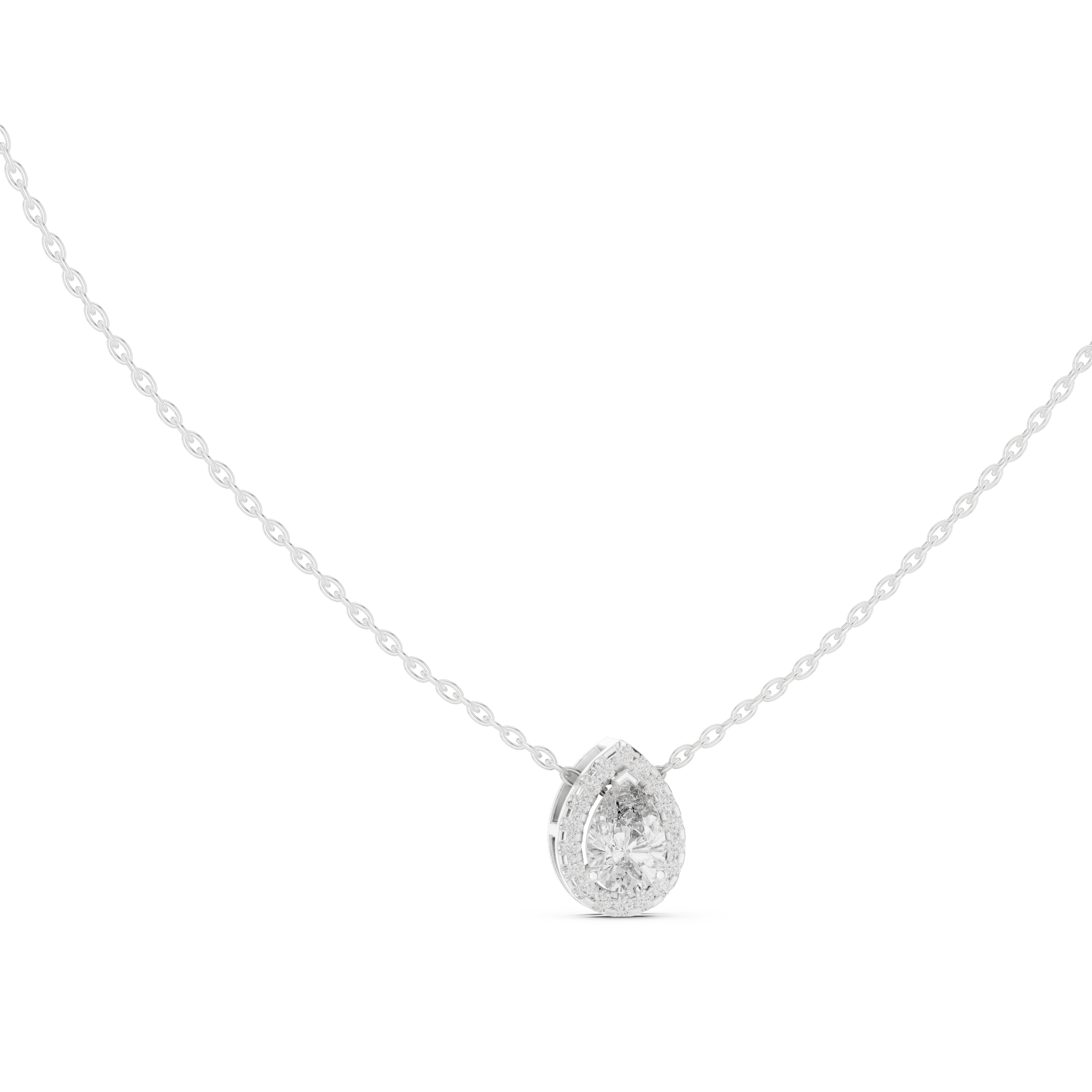 Pear Cut Halo Diamond Necklace with Pavé Surround