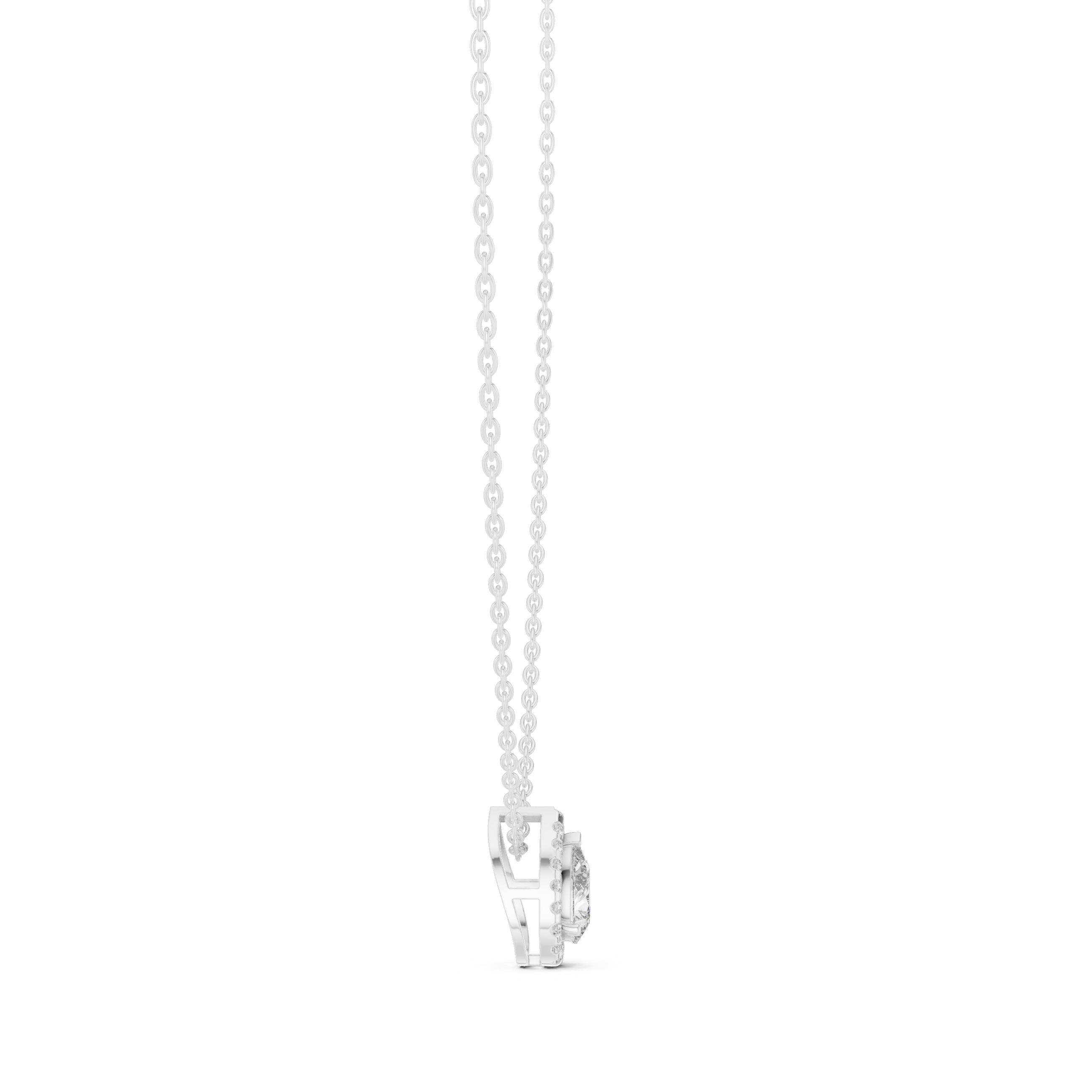 Pear Cut Halo Diamond Necklace with Pavé Surround
