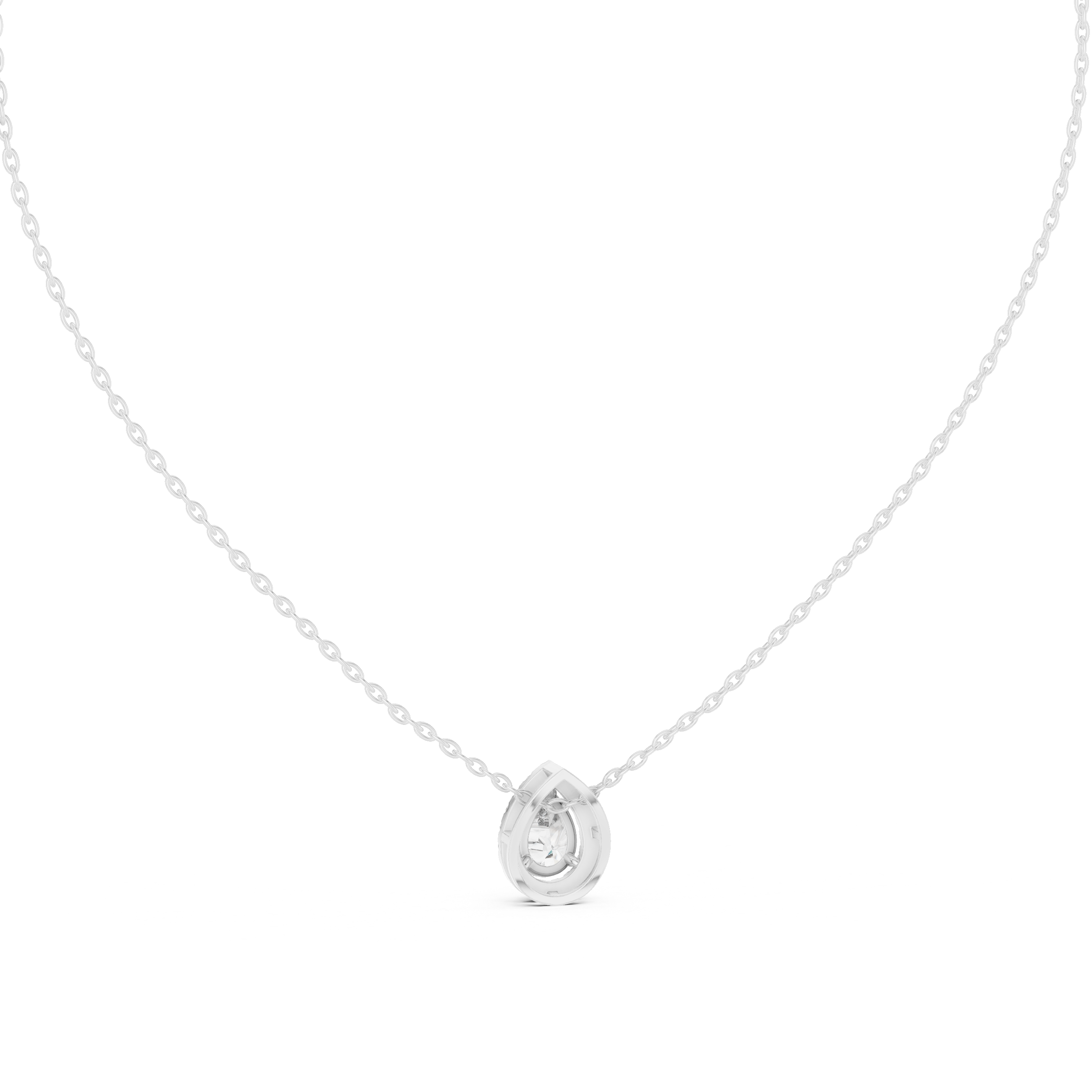 Pear Cut Halo Diamond Necklace with Pavé Surround