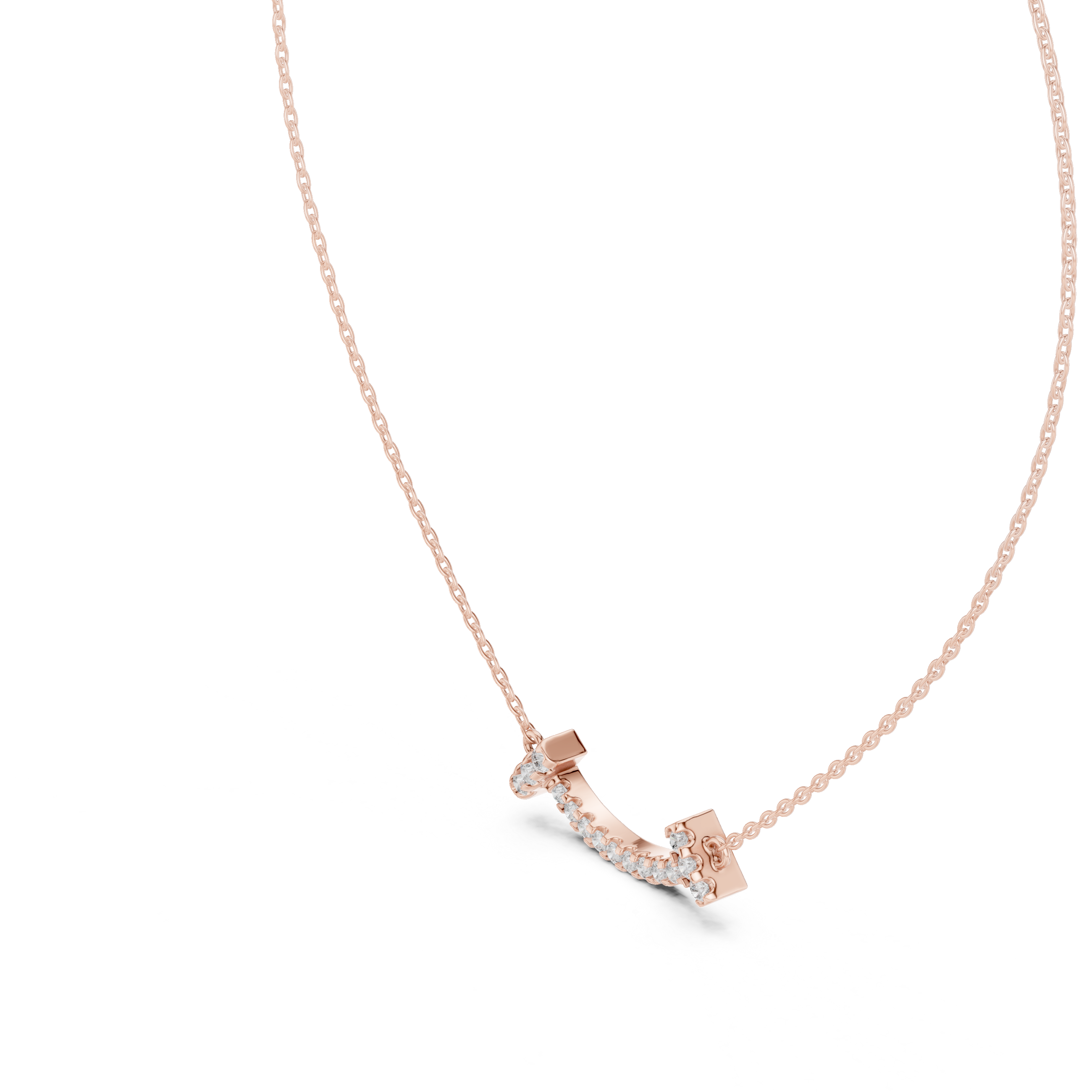 Curved Diamond Bar Necklace with Side Cluster Accents
