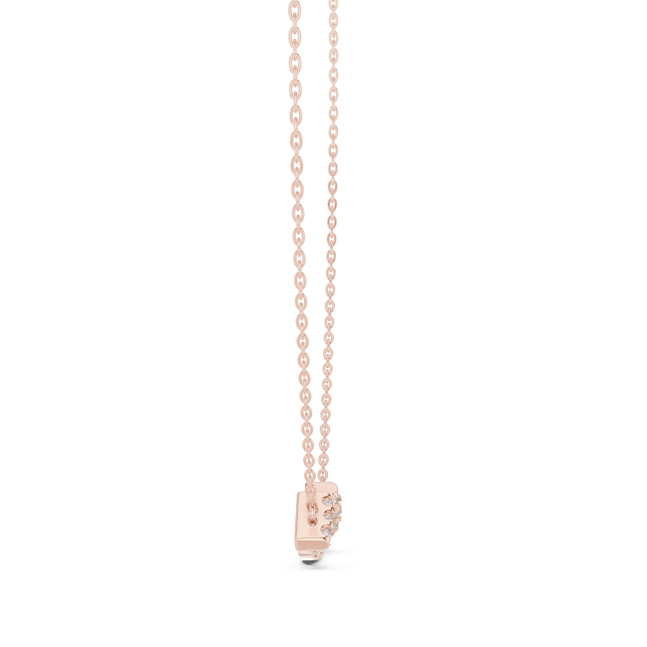 Curved Diamond Bar Necklace with Side Cluster Accents