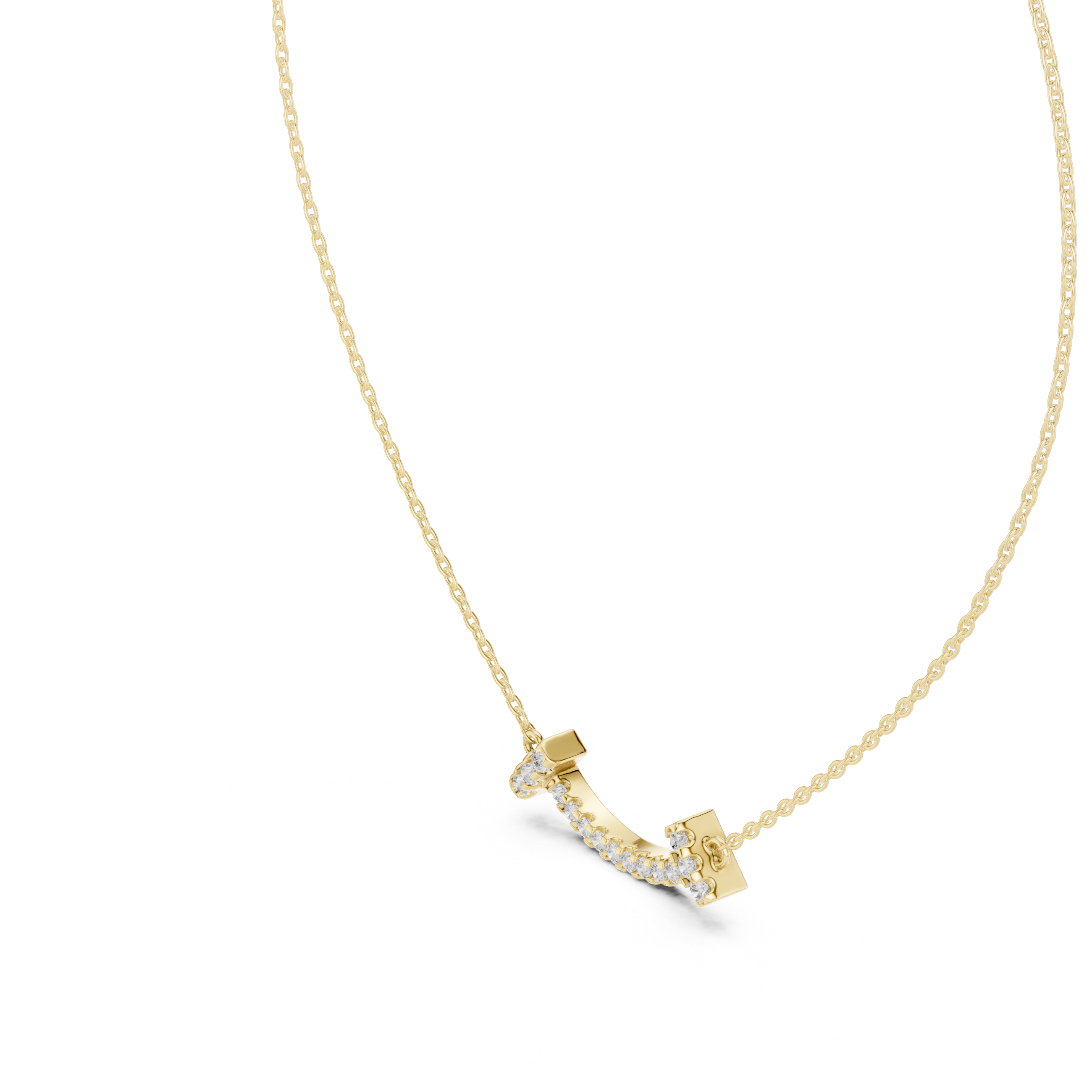 Curved Diamond Bar Necklace with Side Cluster Accents