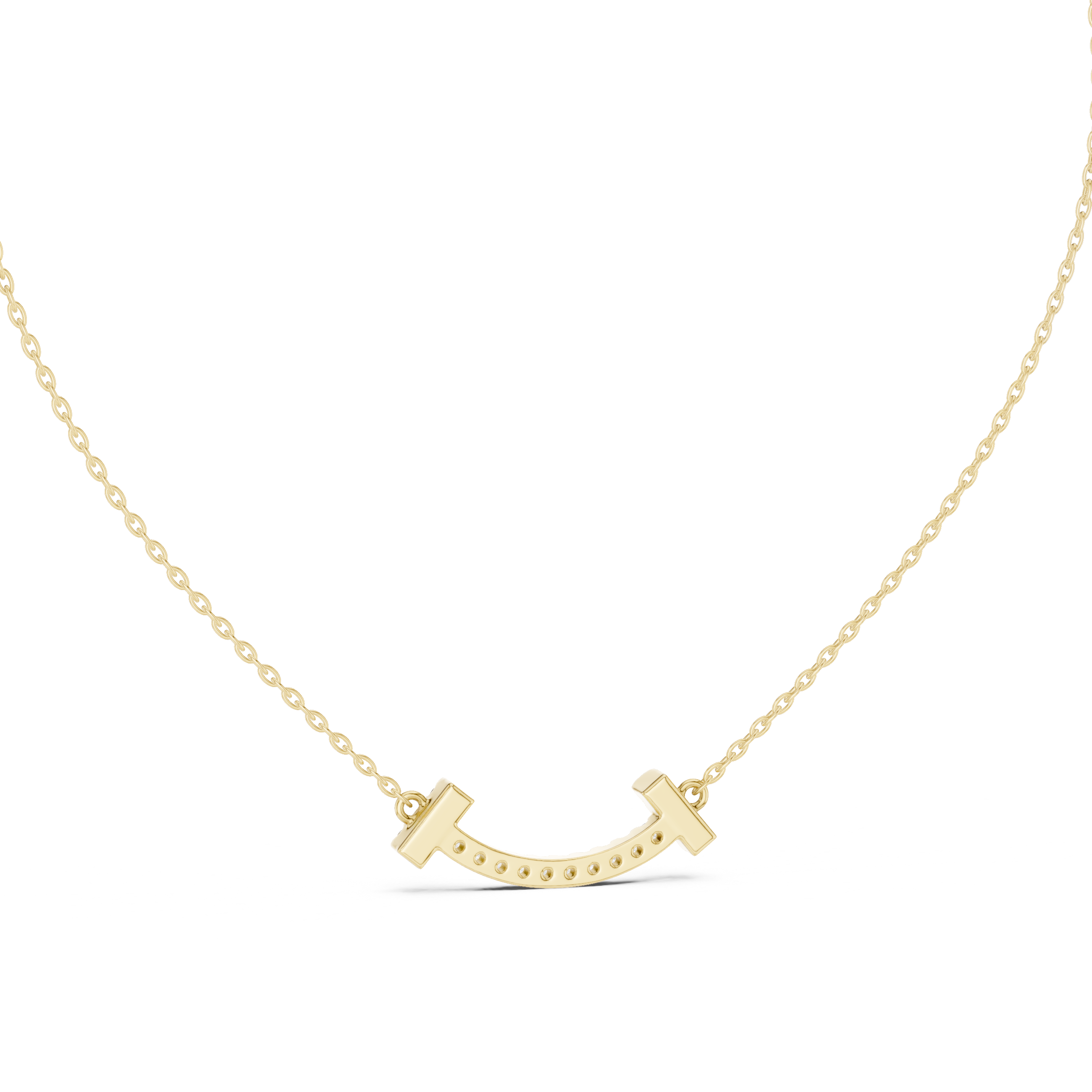 Curved Diamond Bar Necklace with Side Cluster Accents