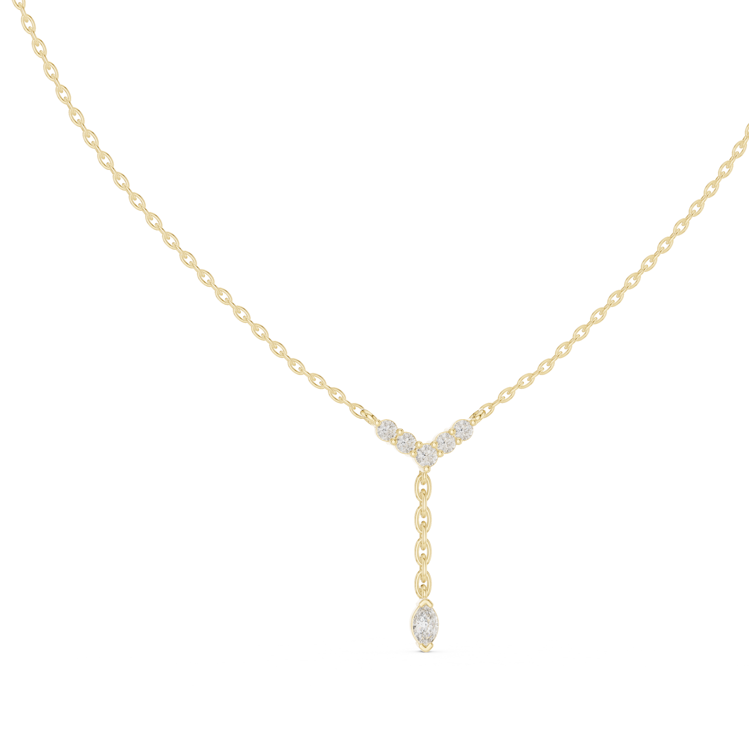 Diamond Cluster Y Necklace with Marquise Drop Accent