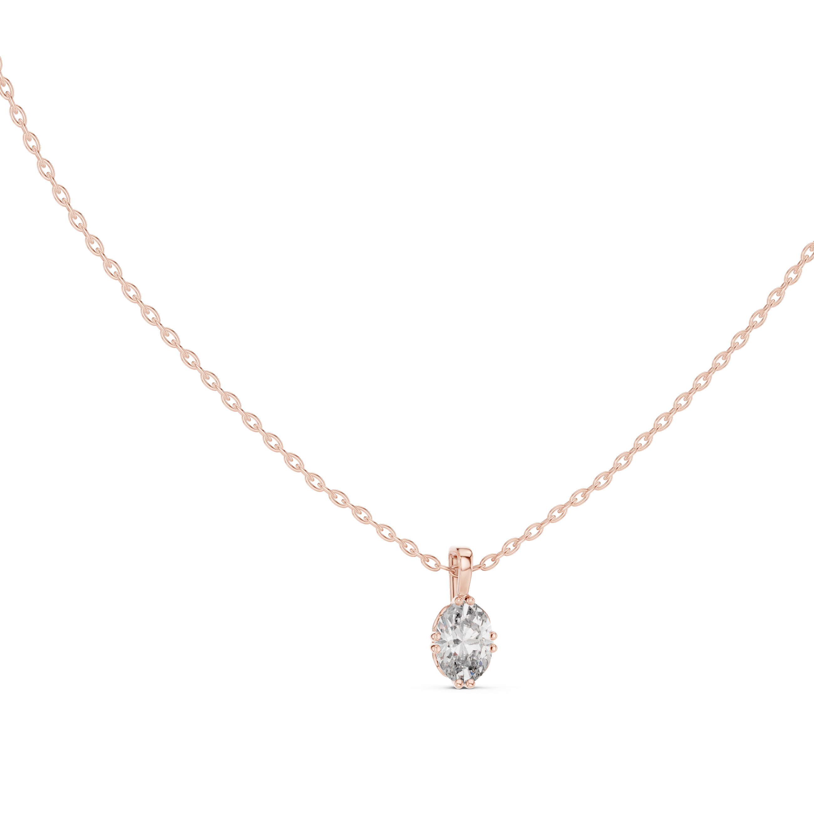 Oval Cut Diamond Solitaire Pendant Necklace (Classic Prong Setting)