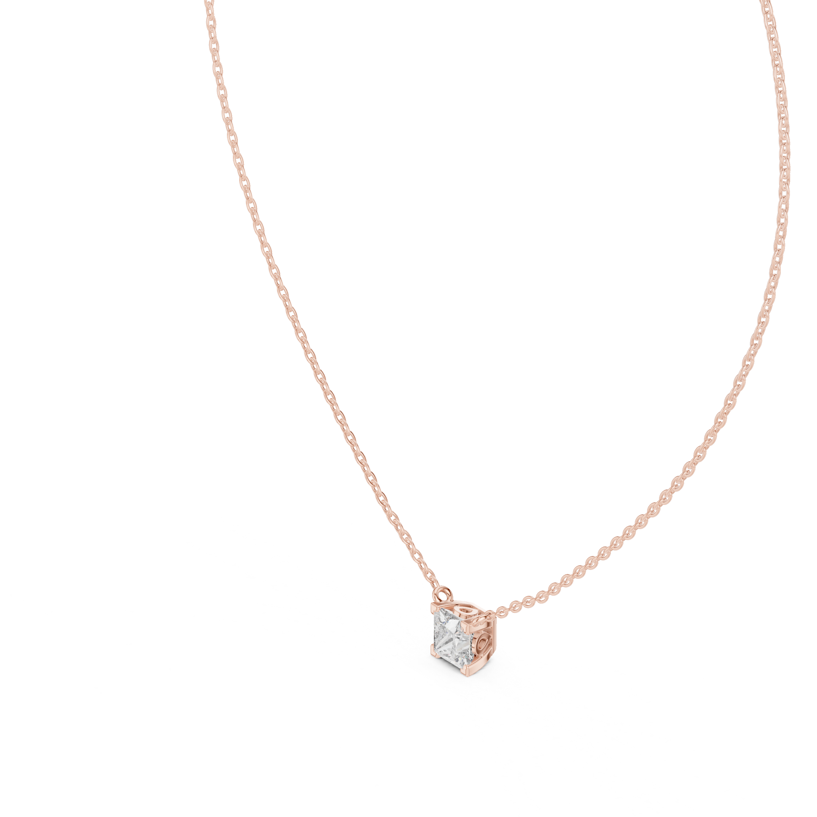 Princess Cut Diamond Solitaire Pendant Necklace (Modern Minimal Setting)