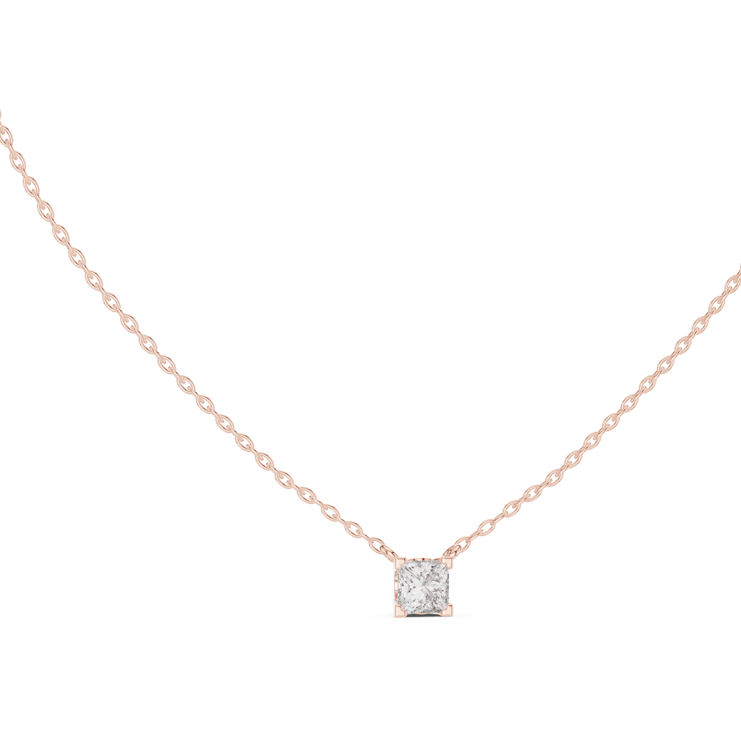Minimal Princess Cut Solitaire Necklace with Floating Corner Prong Setting