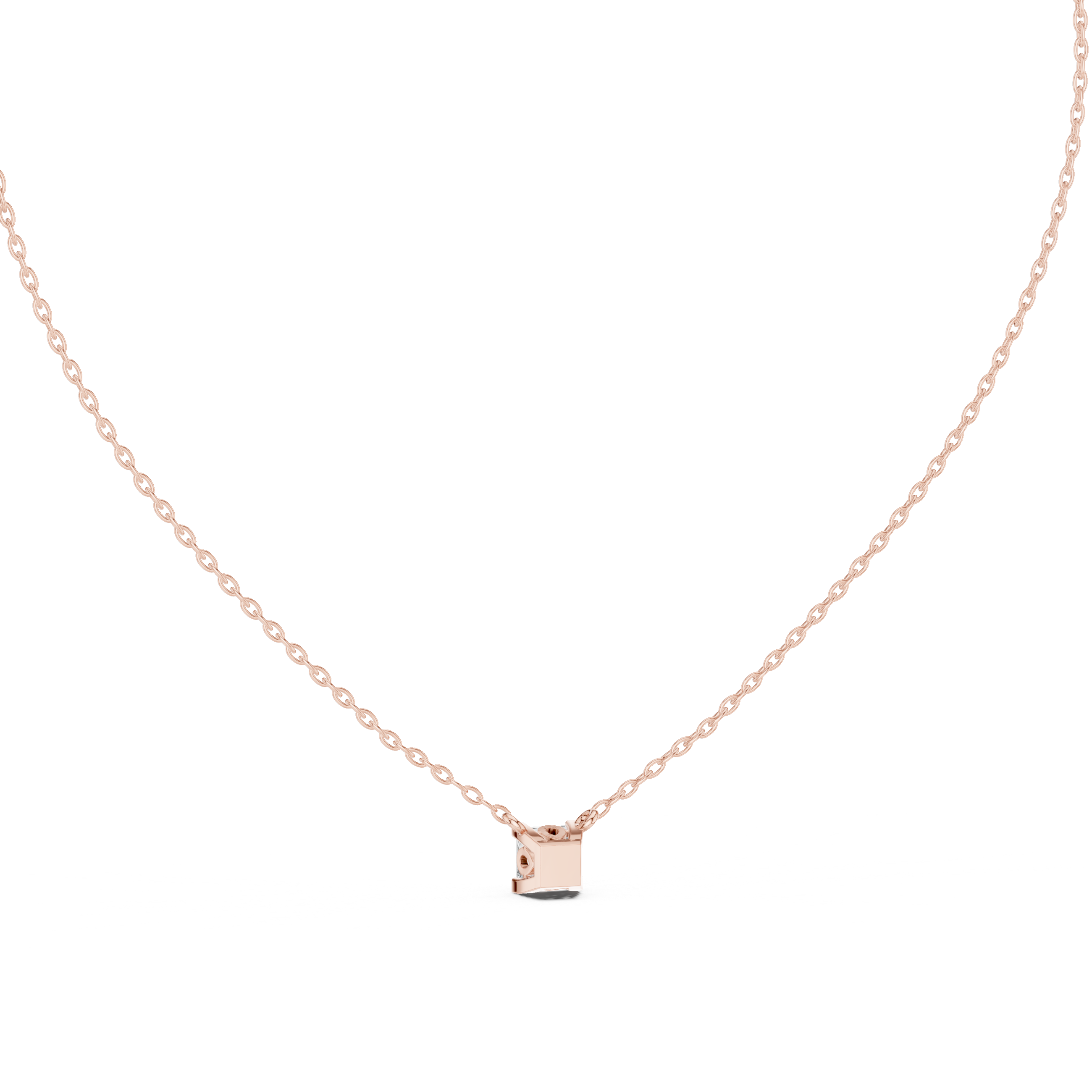 Minimal Princess Cut Solitaire Necklace with Floating Corner Prong Setting