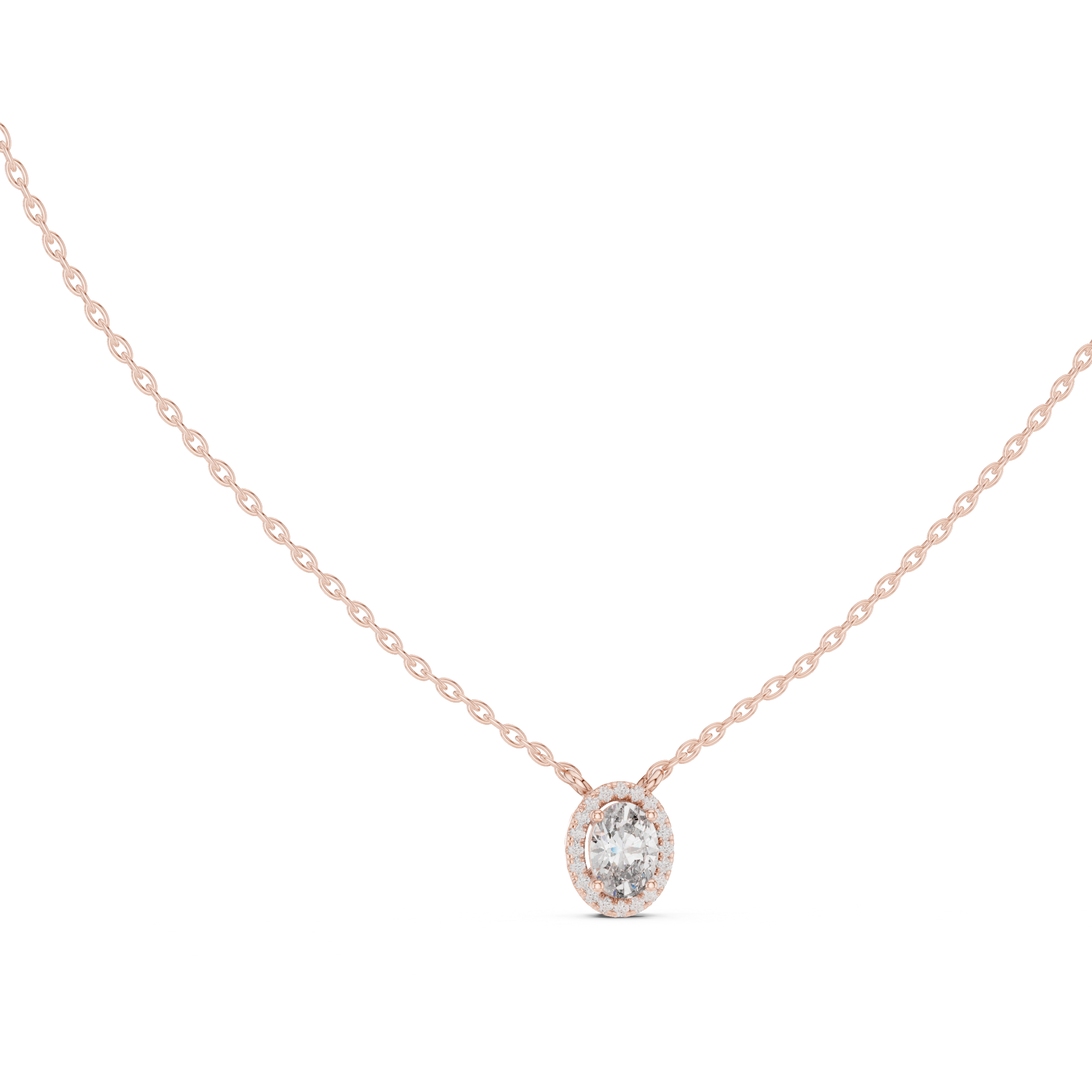 Oval Halo Solitaire Necklace with Pavé Diamond Frame