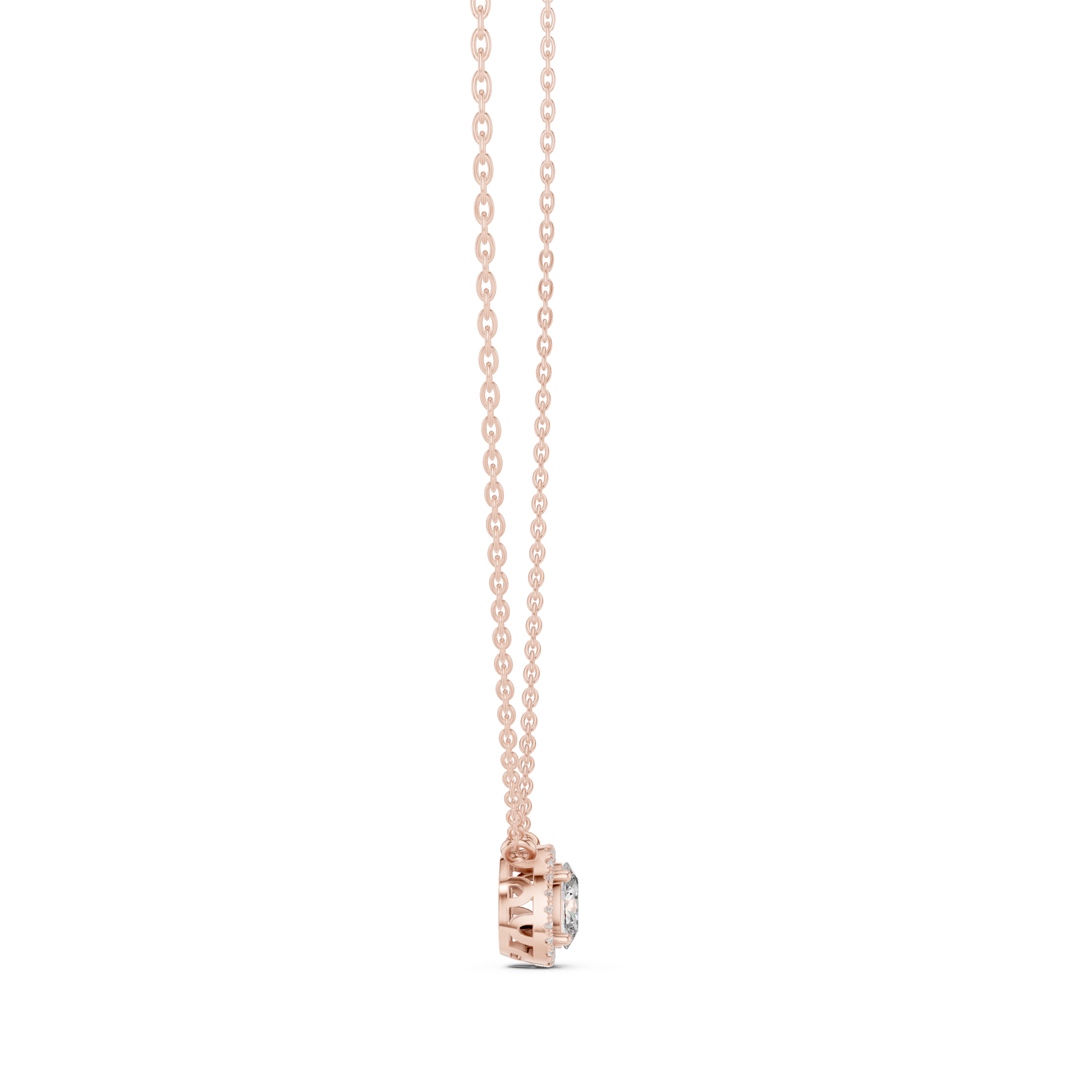Oval Halo Solitaire Necklace with Pavé Diamond Frame