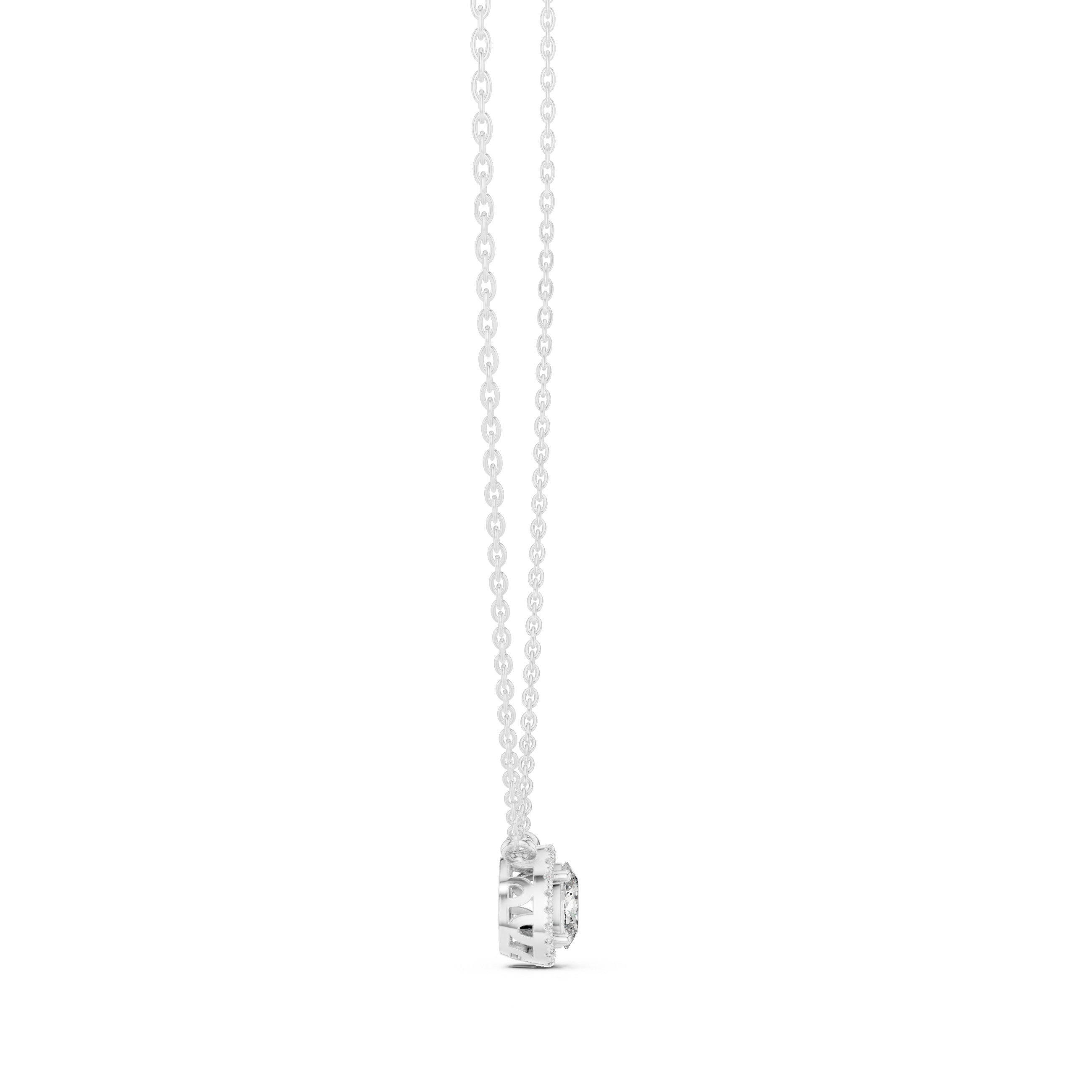 Oval Halo Solitaire Necklace with Pavé Diamond Frame