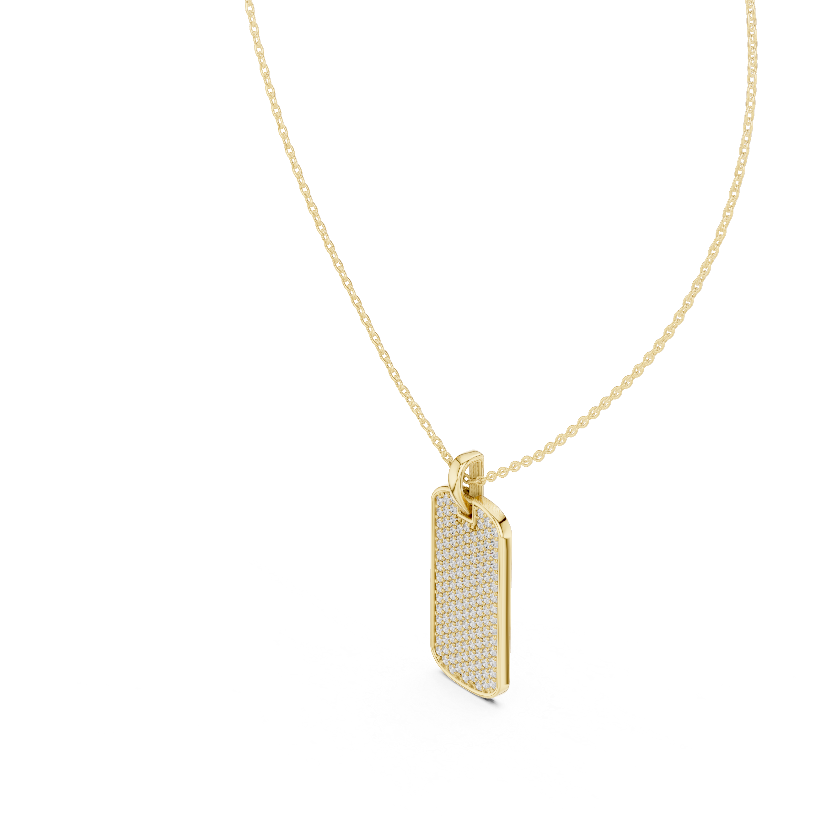 Pavé Diamond Dog Tag Pendant Necklace