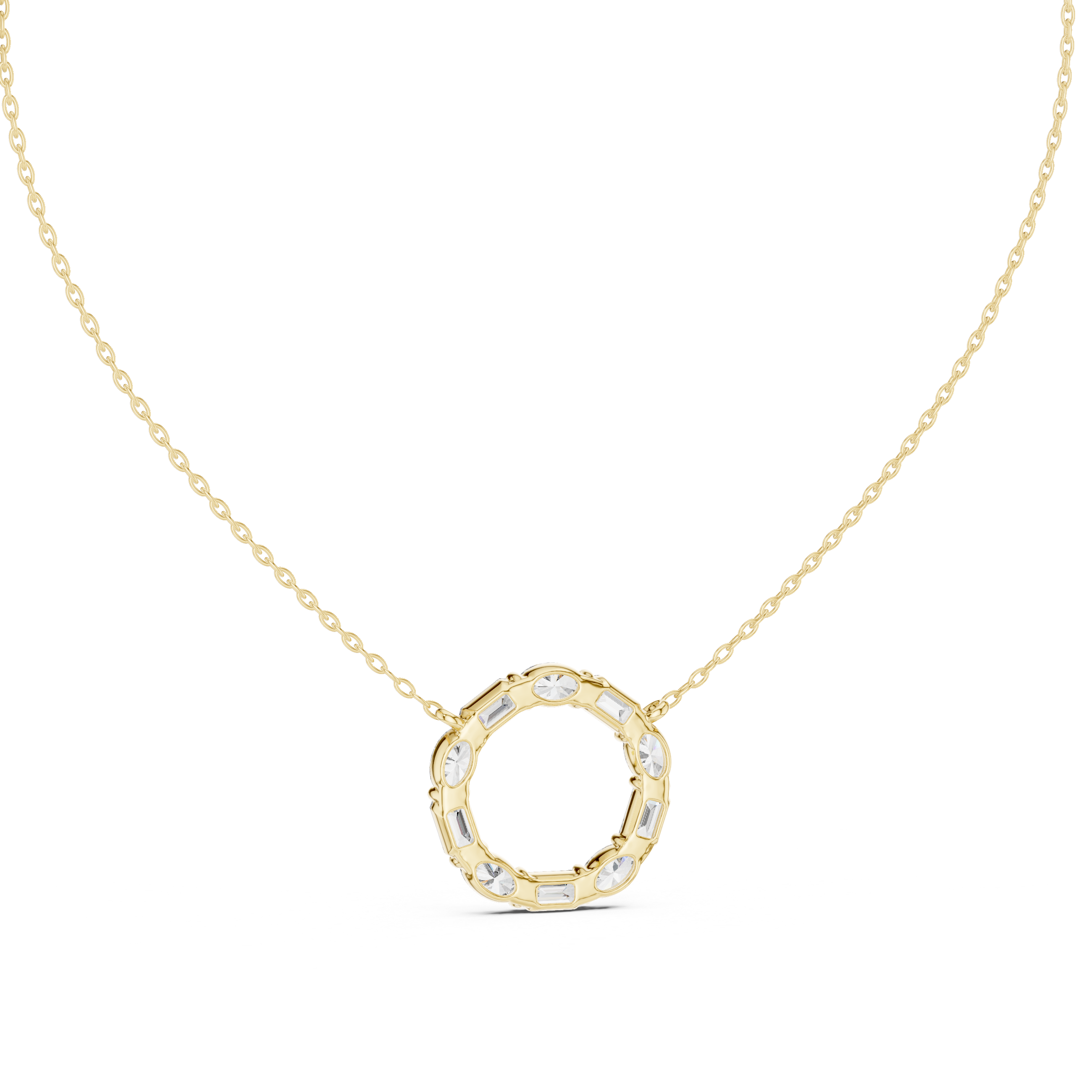 Mixed Shape Diamond Circle Pendant Necklace – Modern Eternity Design