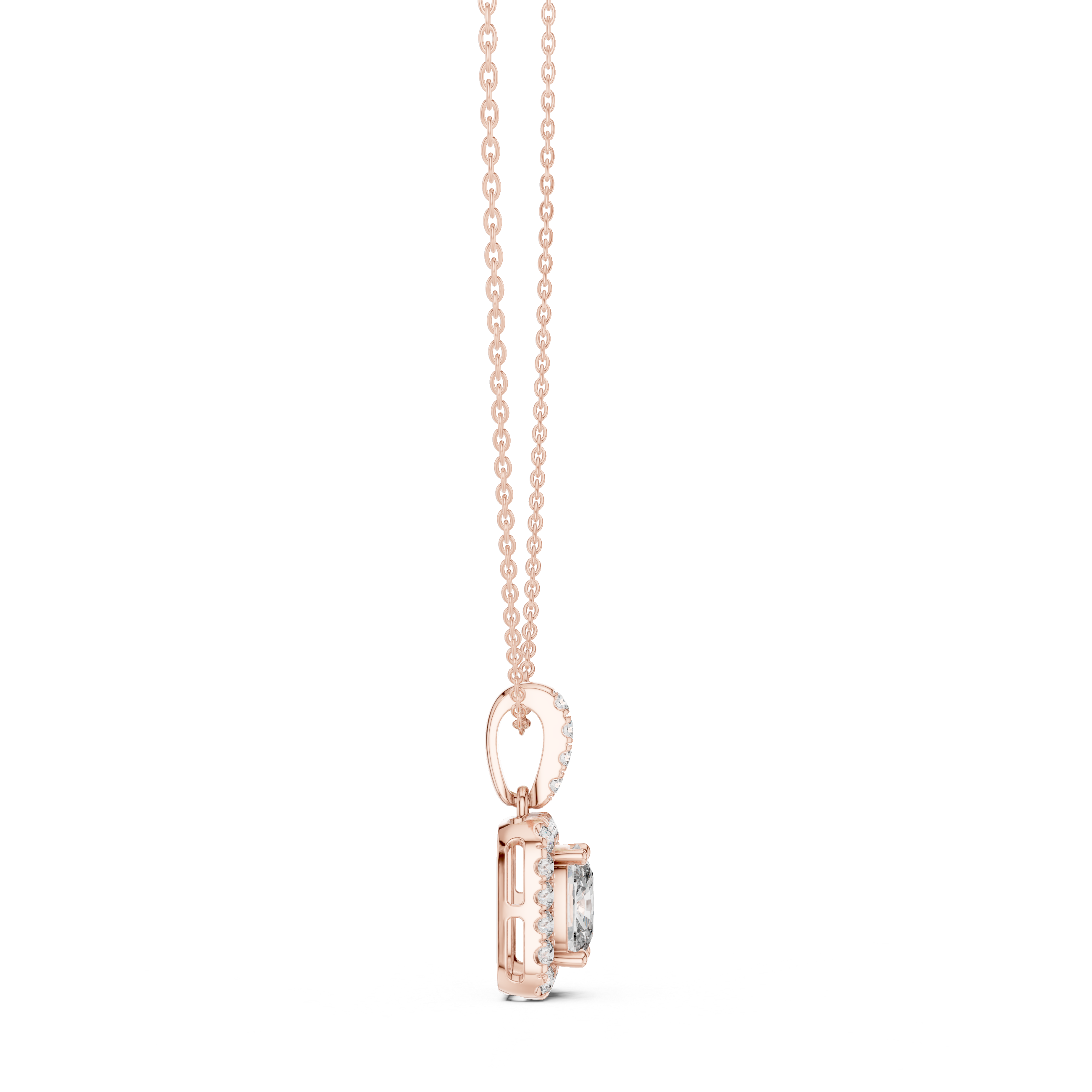 Cushion Cut Halo Diamond Pendant Necklace with Pavé Bail