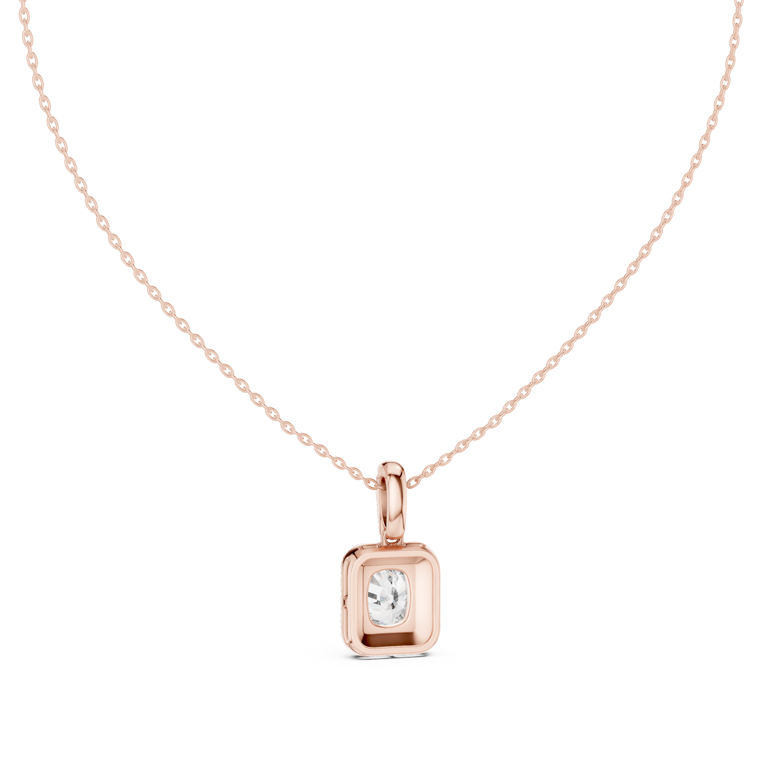 Cushion Cut Halo Diamond Pendant Necklace with Pavé Bail
