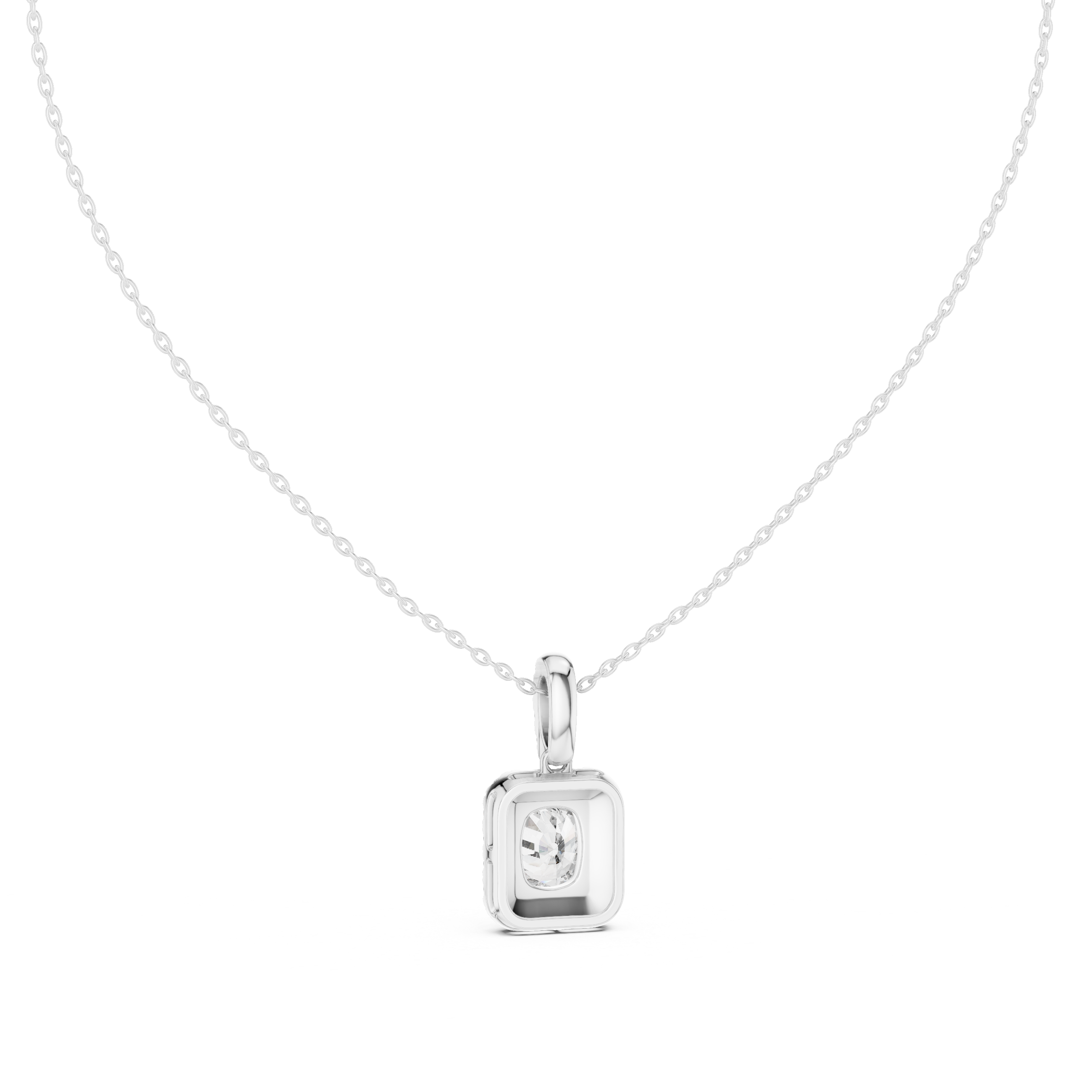 Cushion Cut Halo Diamond Pendant Necklace with Pavé Bail