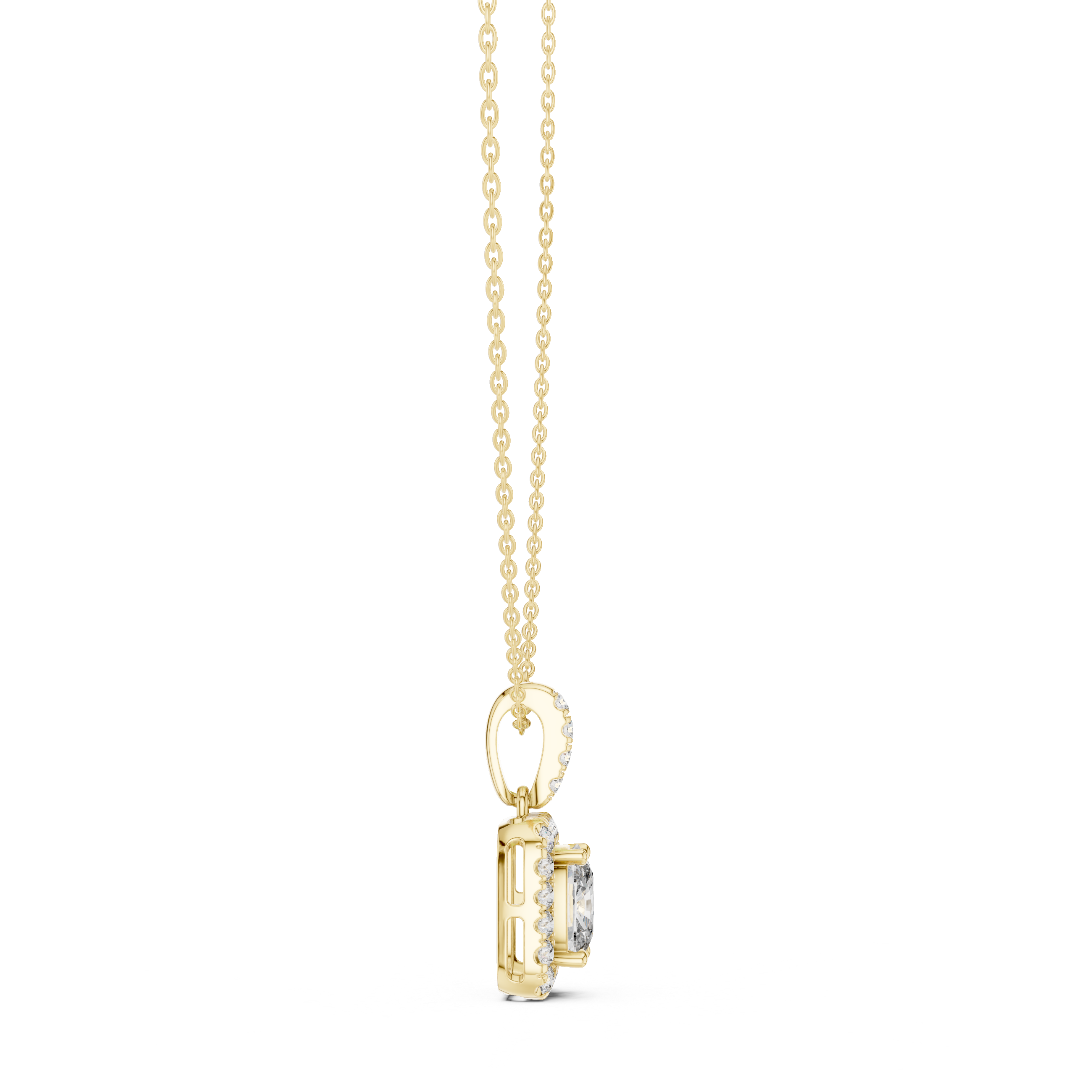 Cushion Cut Halo Diamond Pendant Necklace with Pavé Bail