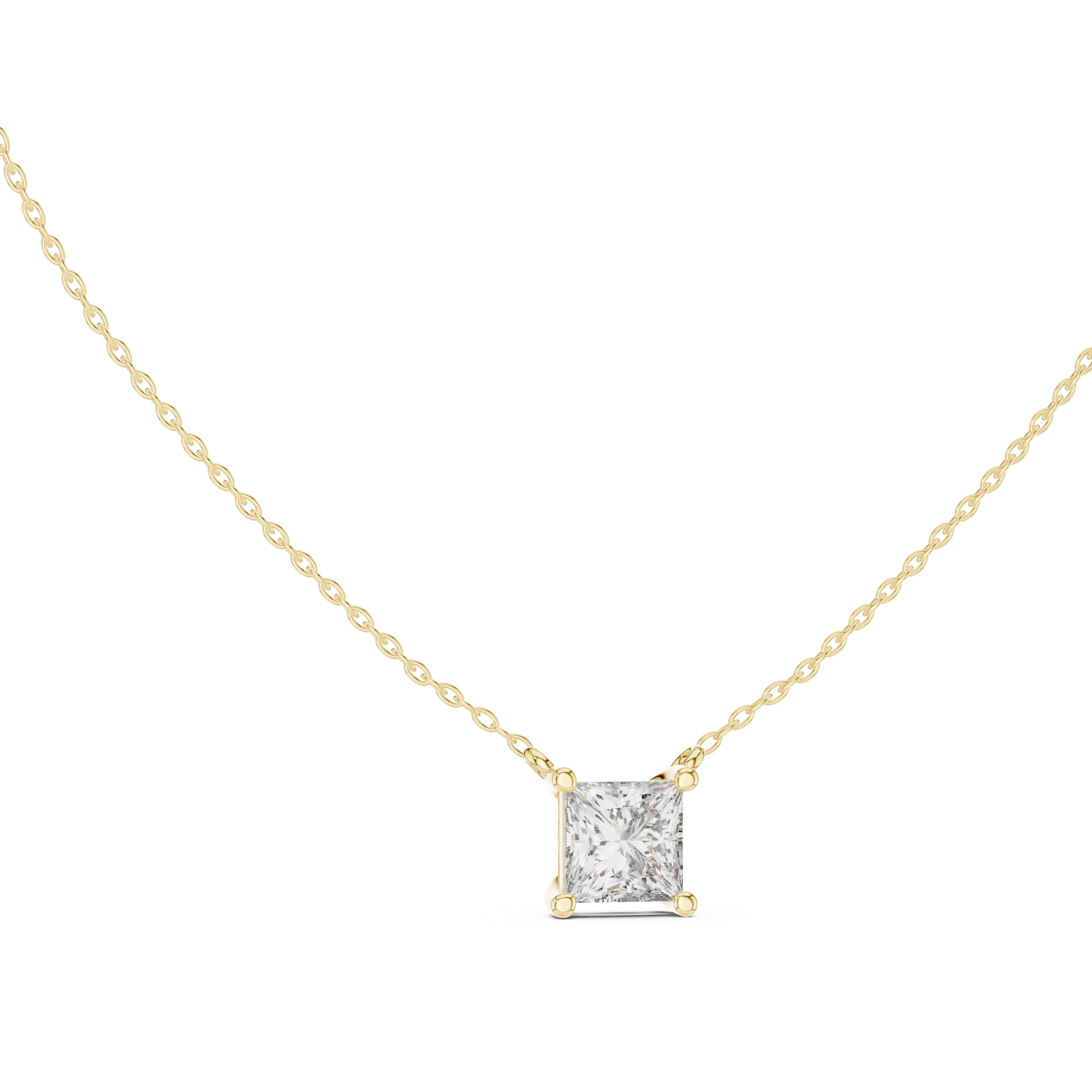 Princess Cut Solitaire Diamond Necklace in Classic Prong Setting