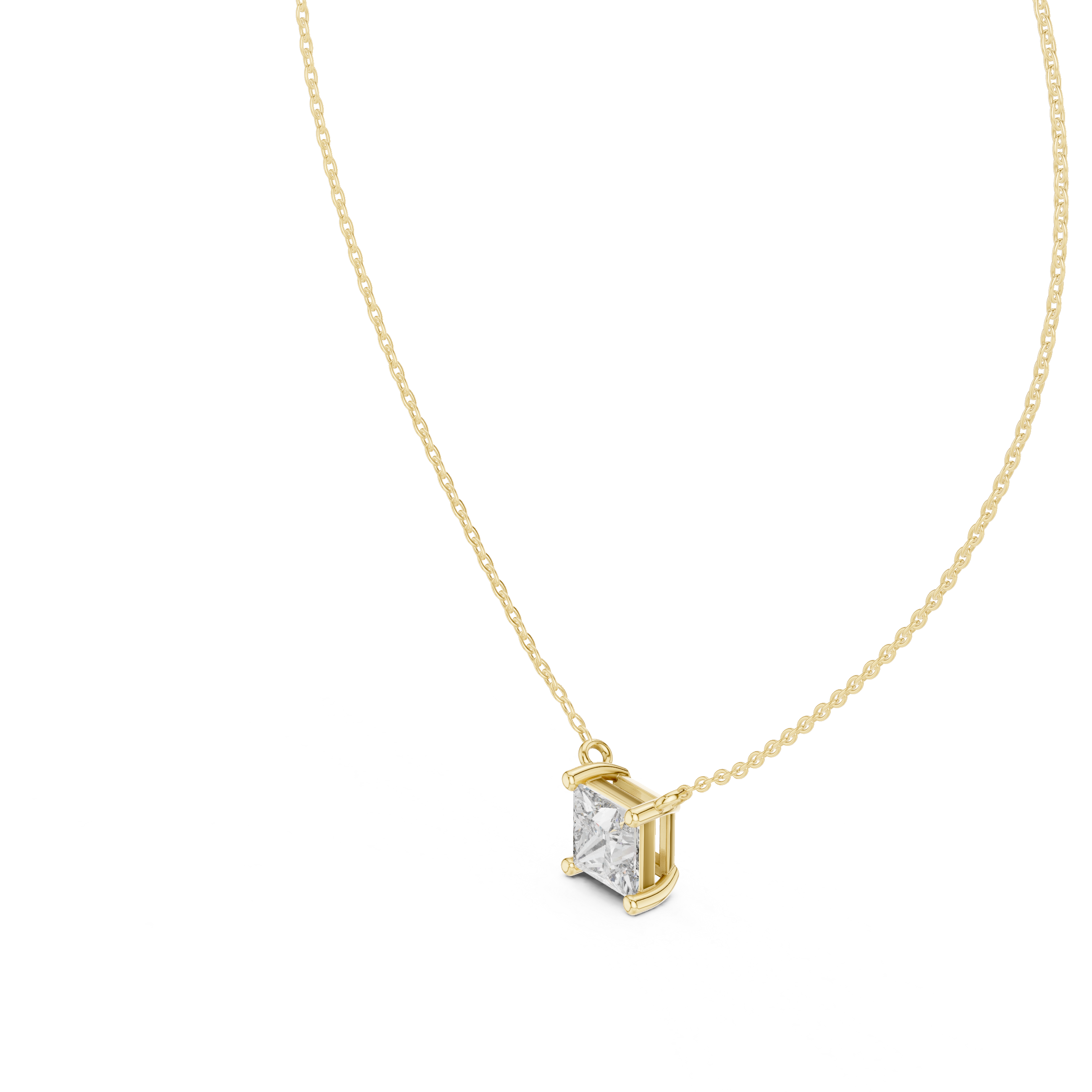 Princess Cut Solitaire Diamond Necklace in Classic Prong Setting